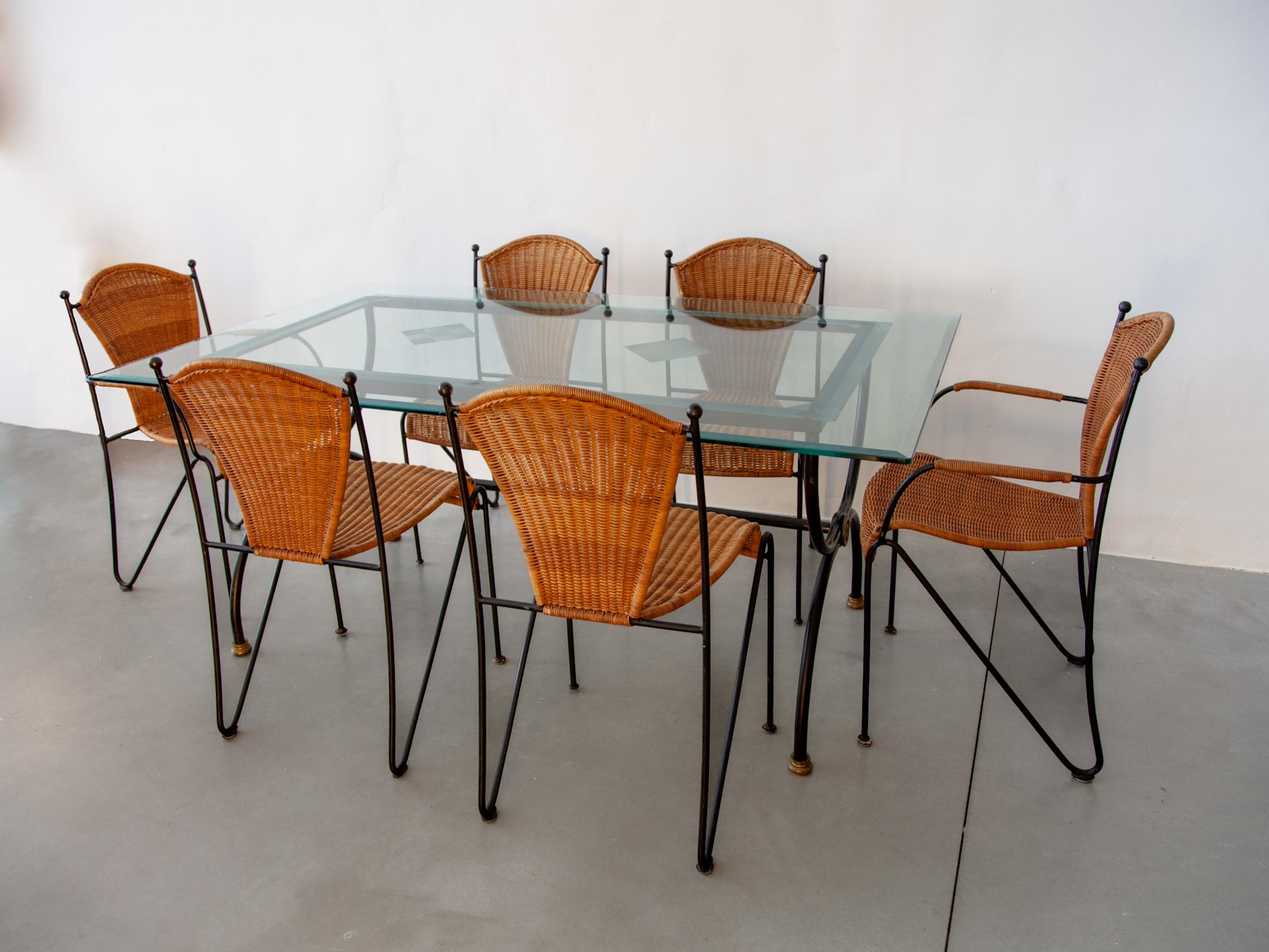 Verre Table de salle à manger en fer forgé 1970, Italie en vente