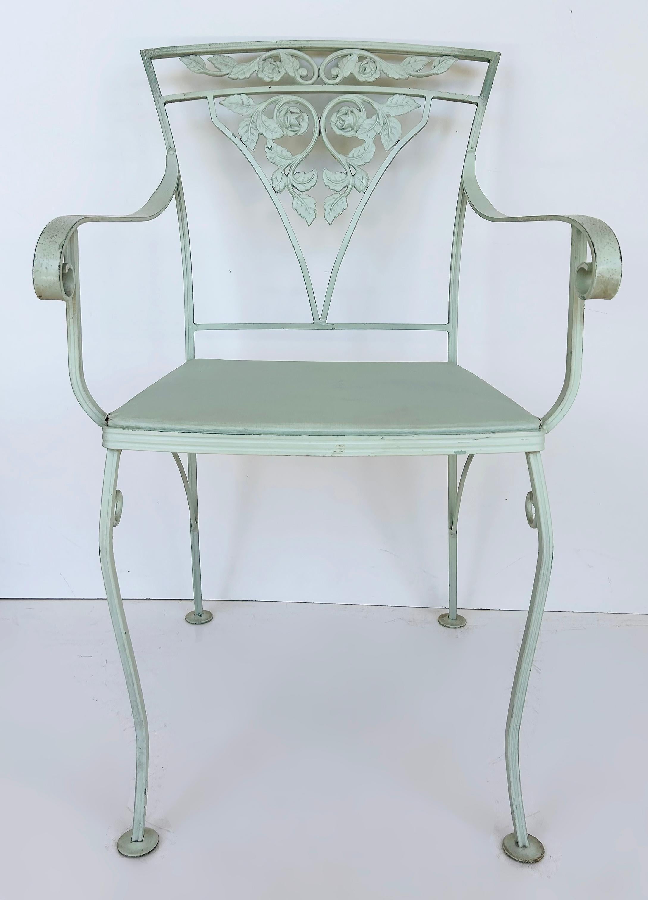 Schmiedeeiserner Esstisch, 6er-Set Stühle, Russell Woodard zugeschrieben (20. Jahrhundert) im Angebot