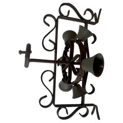 Vintage Wrought Iron Door Bell with Hand Rotating Bells