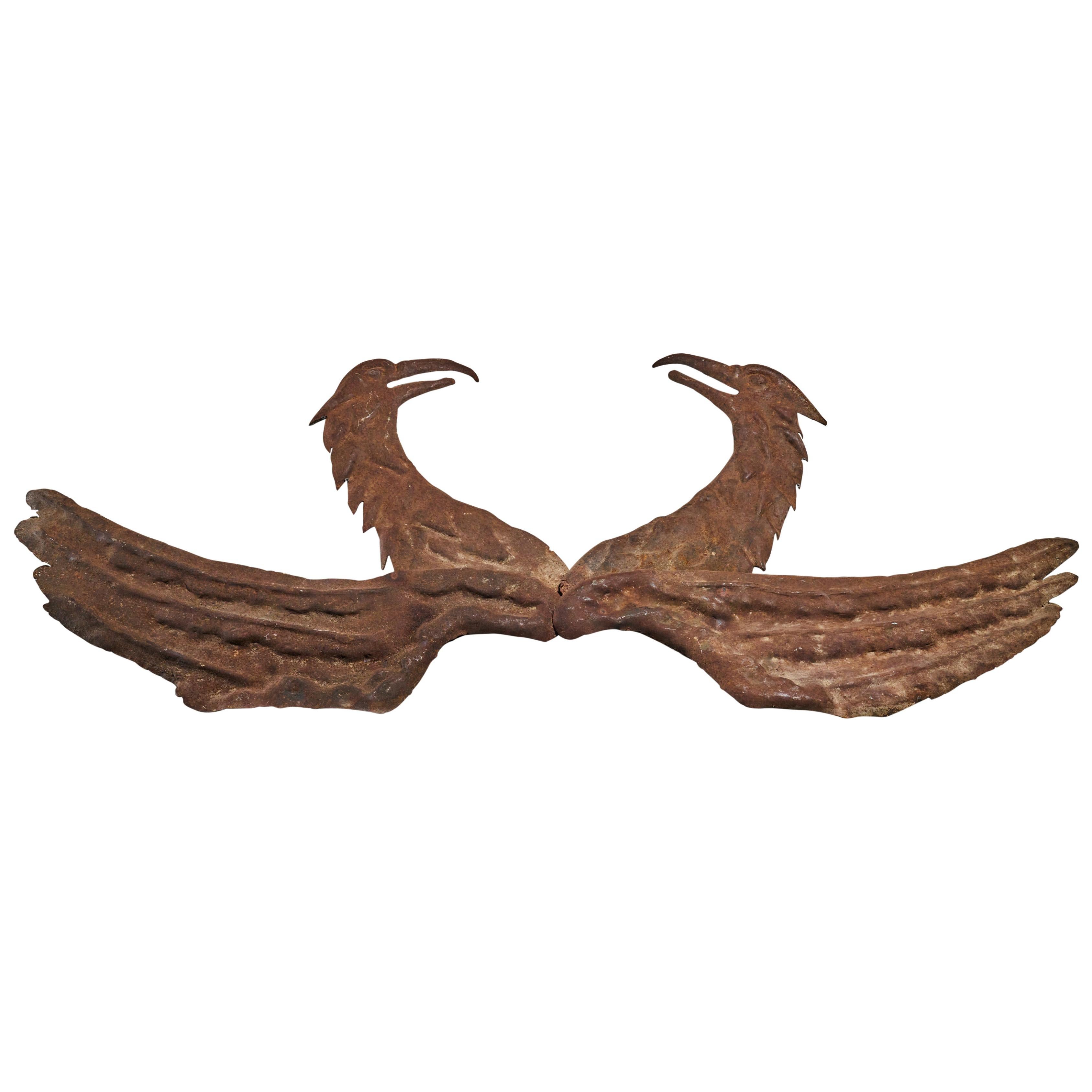 Early 20th Century Wrought Iron Double Eagle Panel With Fantastic Wings
