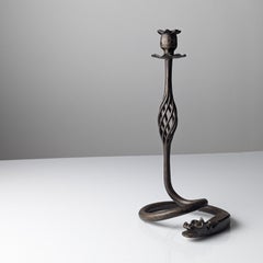 Wrought Iron Dragon Candlestick Samuel Yellin Style, 20th Century