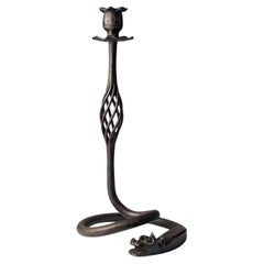 Wrought Iron Dragon Candlestick Samuel Yellin Style, 20th Century