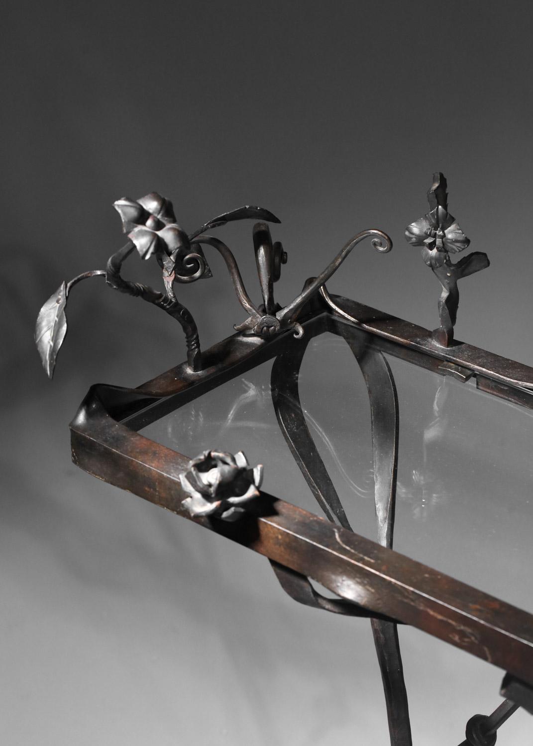 French Wrought iron dressing table with shelf and steel mirror For Sale