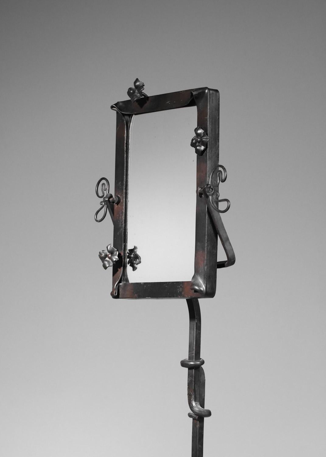 Wrought iron dressing table with shelf and steel mirror For Sale 1