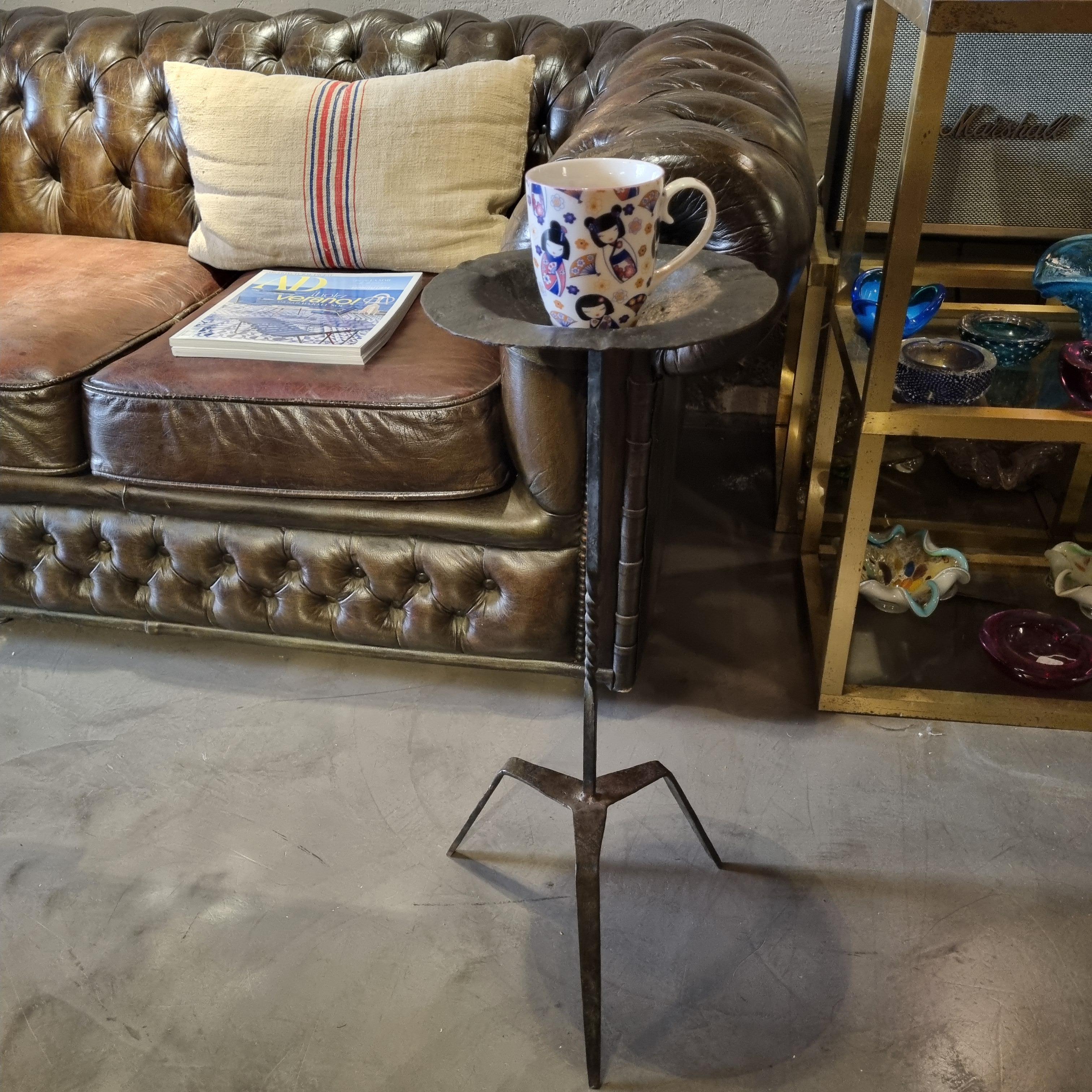 Spanish Wrought Iron Drinks Table, End or Side Table, Gothic Style, 1940s For Sale