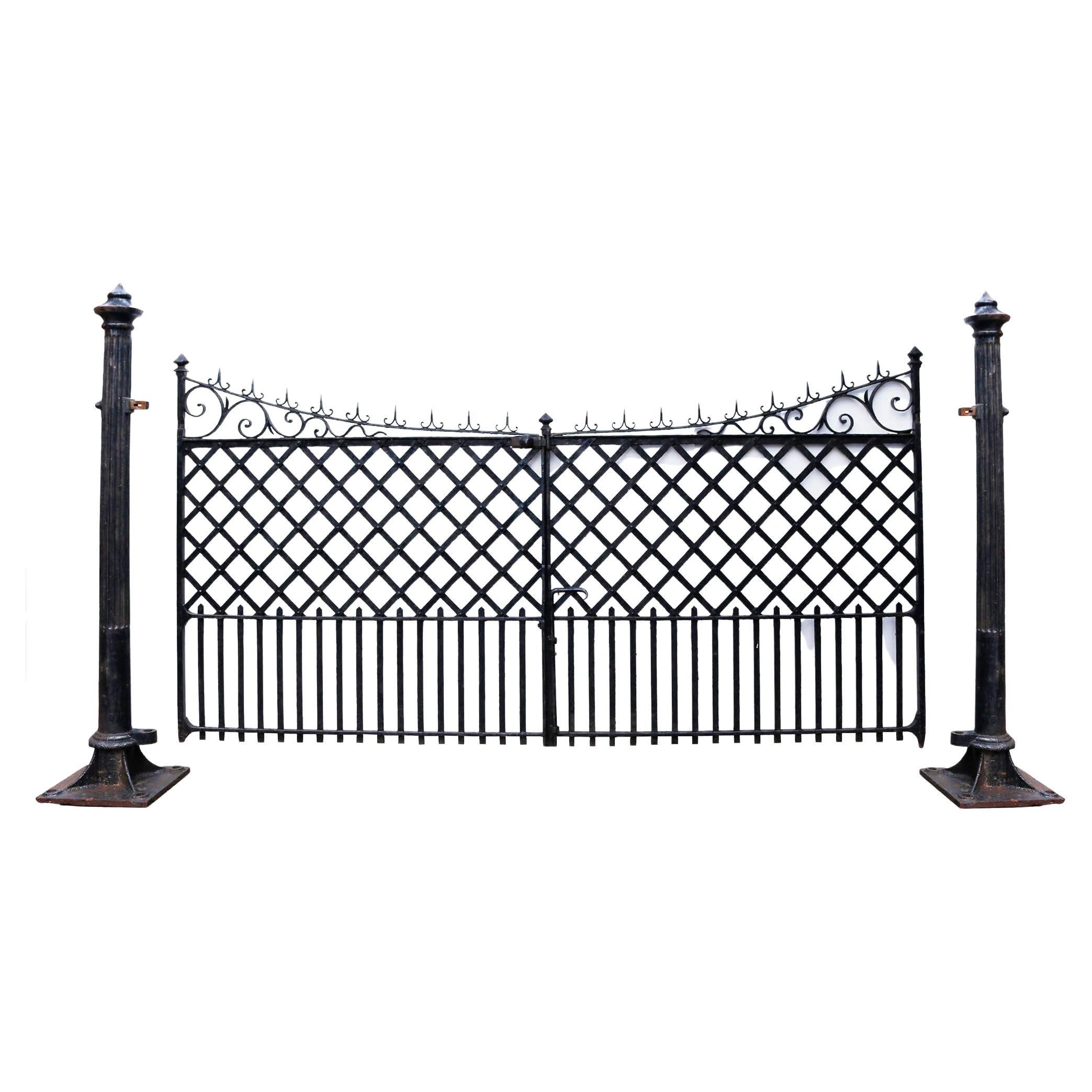 Wrought Iron Driveway Gates with Cast Iron Posts For Sale