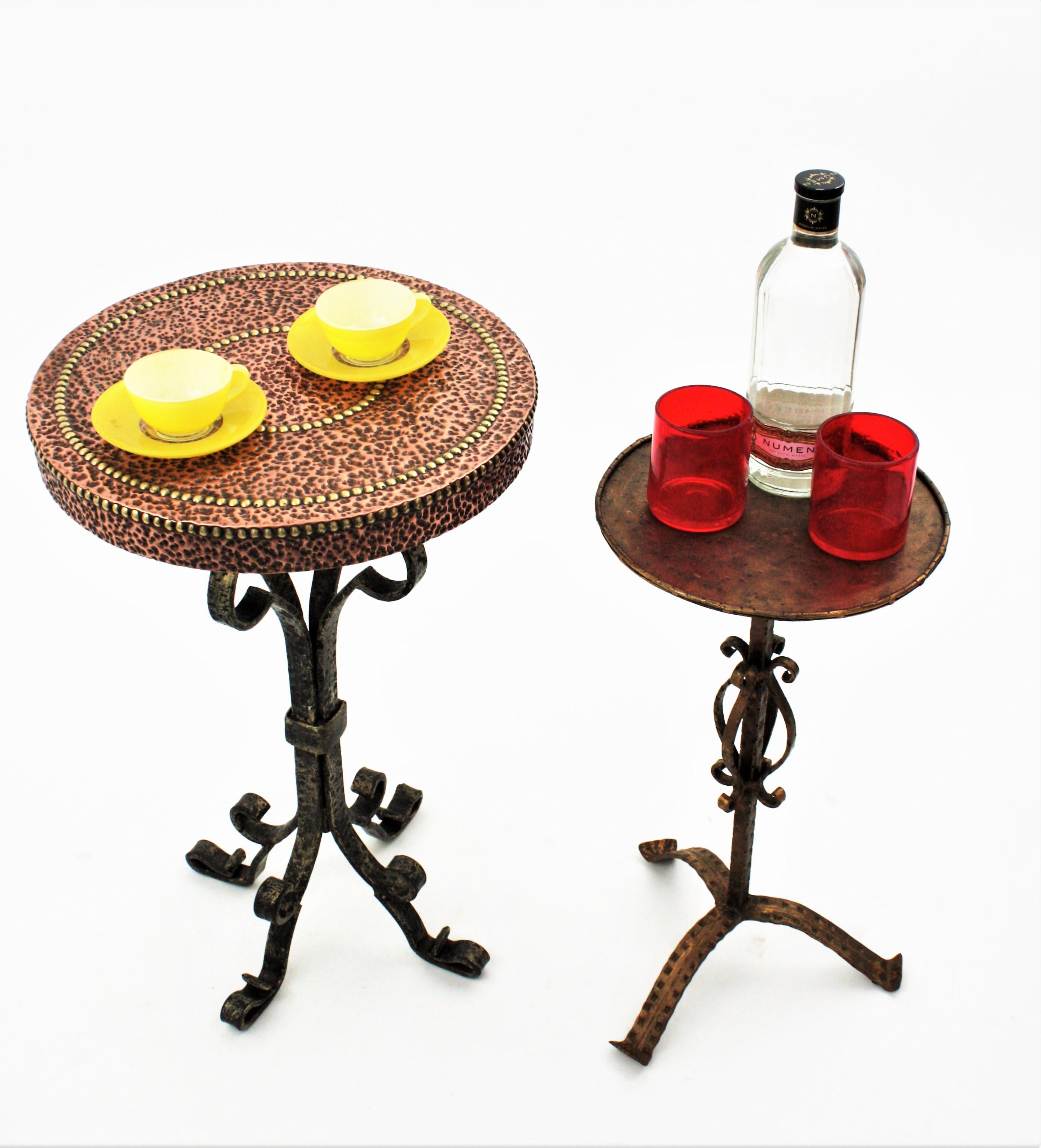 Spanish Drinks Table, Gueridon or Side Table in Wrought Iron and Copper For Sale 5