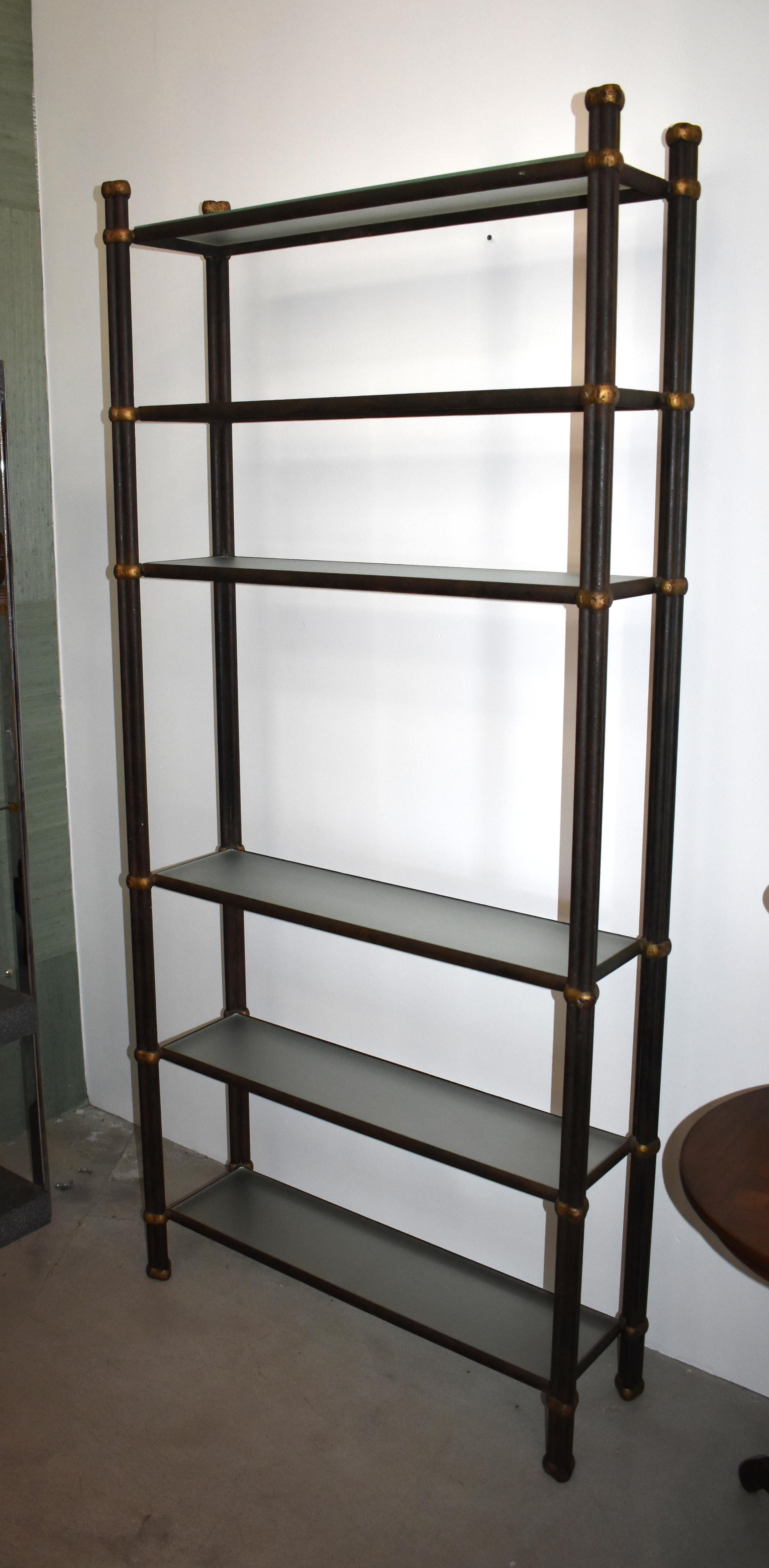wrought iron and wood shelves