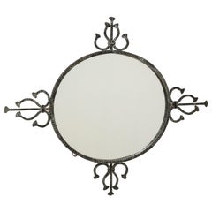 Miroir en fer forgé "Fer Battu" Trident Art Deco - France 1940's