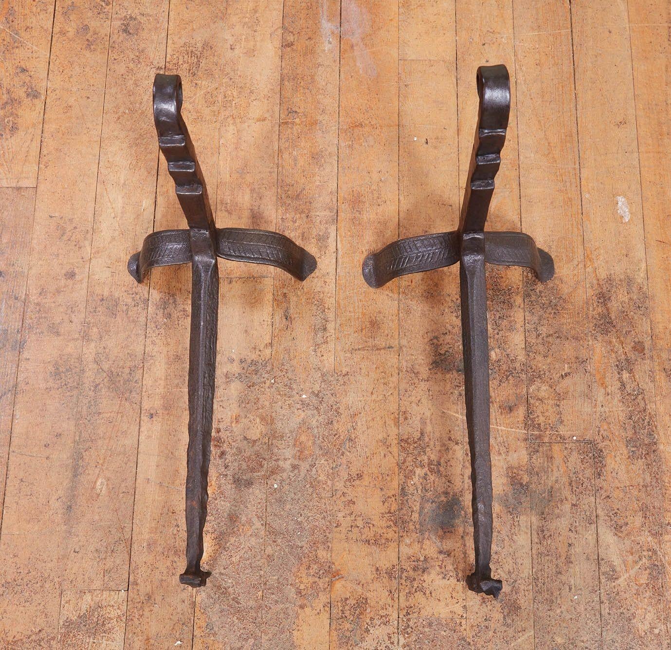 Wrought Iron Fiddlehead Andirons For Sale 3