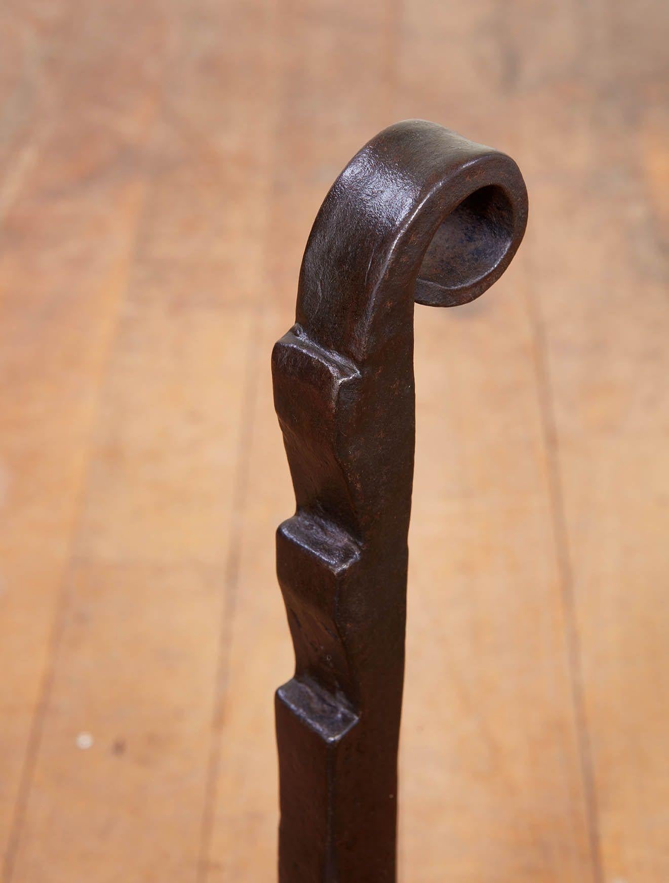 Baroque Wrought Iron Fiddlehead Andirons For Sale