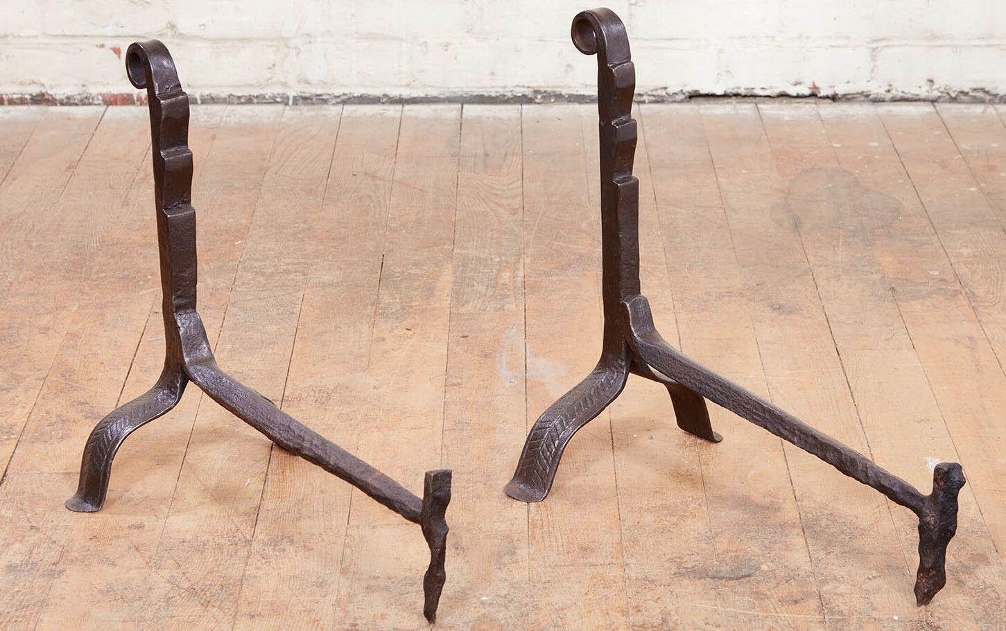 Wrought Iron Fiddlehead Andirons For Sale 1