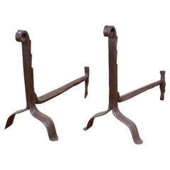 Used Wrought Iron Fiddlehead Andirons