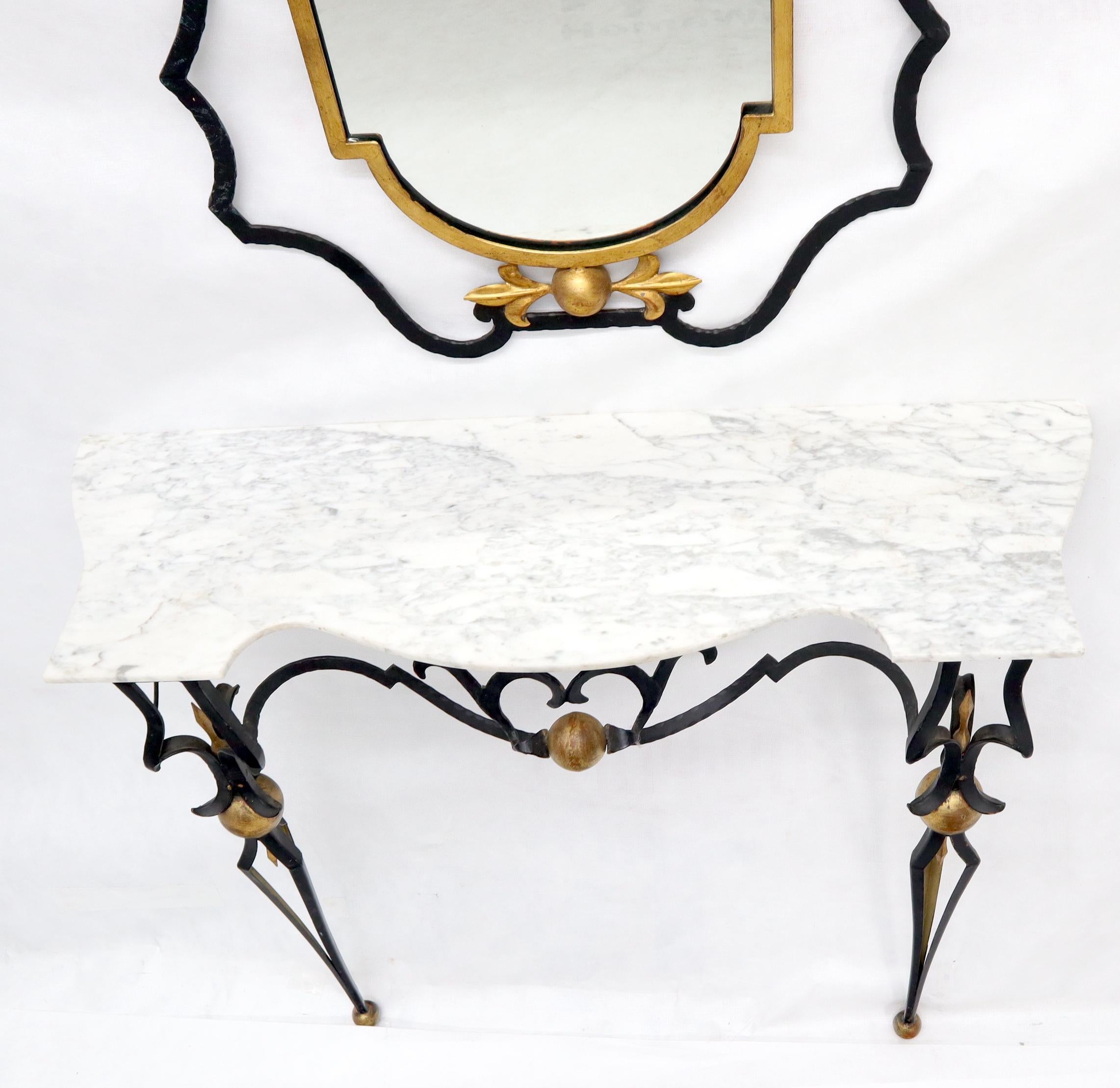 Wrought Iron Figural Marble Top Console Wall Gold Decorated Mirror Set 3
