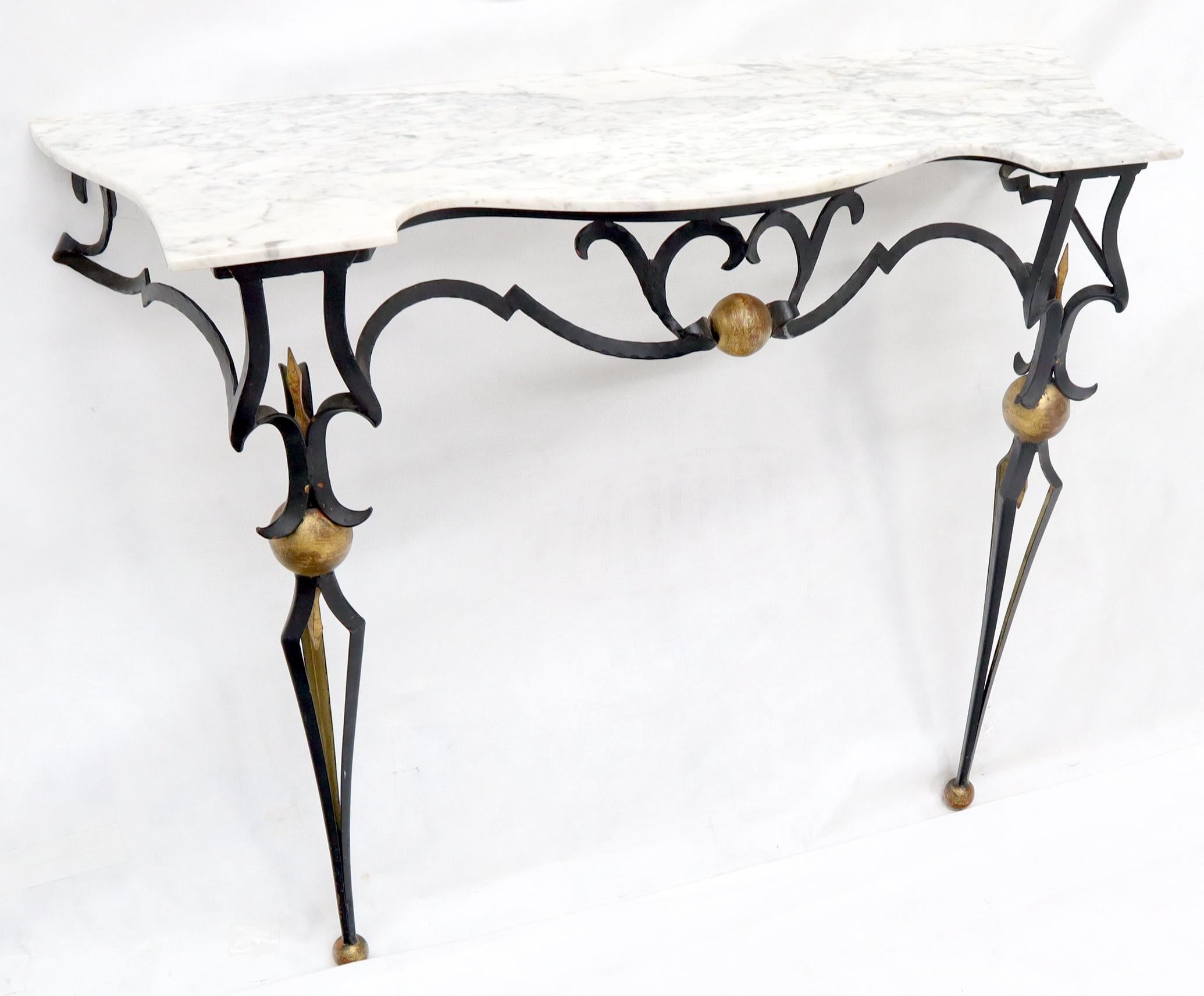 Wrought Iron Figural Marble Top Console Wall Gold Decorated Mirror Set 5