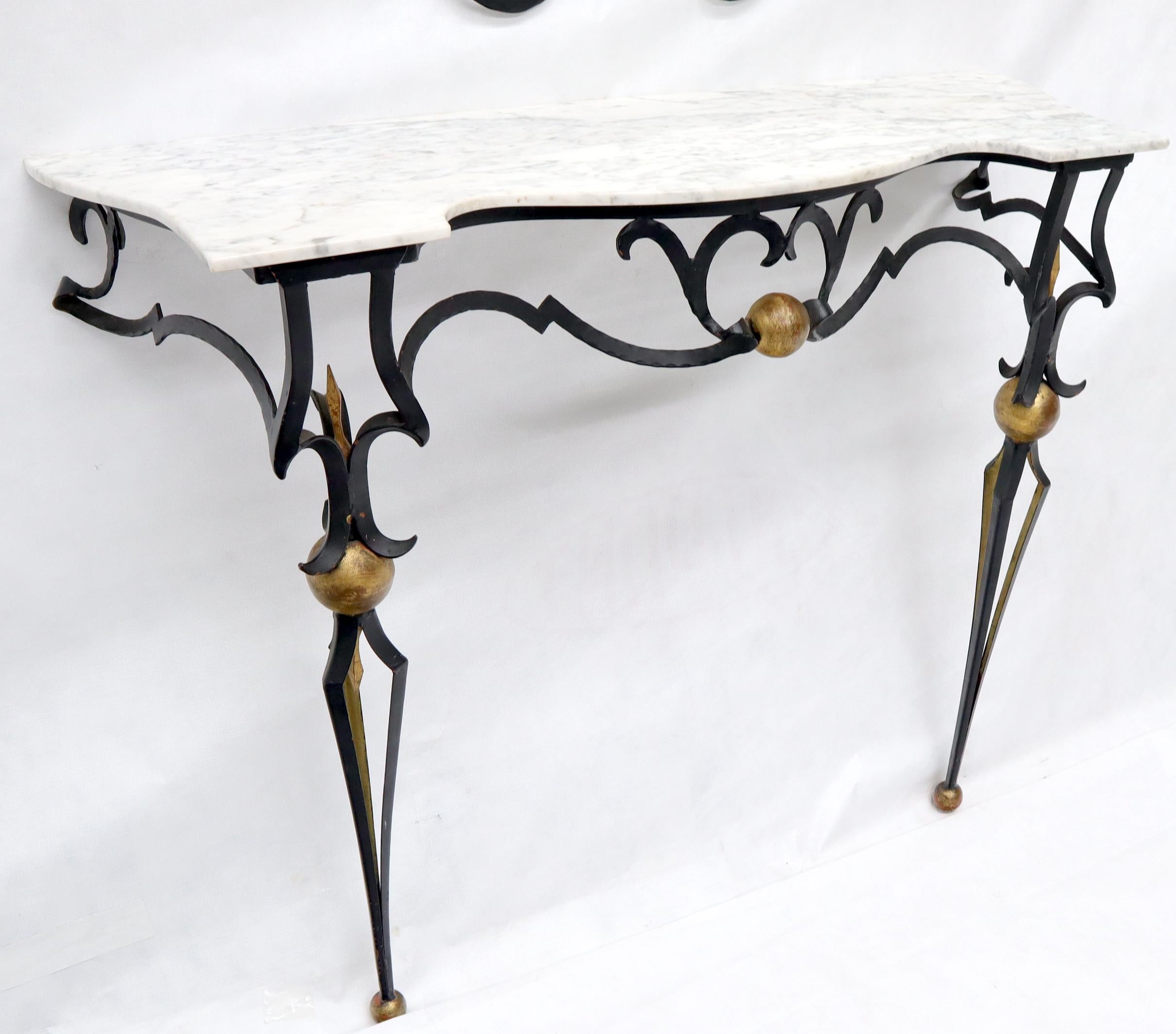 Italian Wrought Iron Figural Marble Top Console Wall Gold Decorated Mirror Set