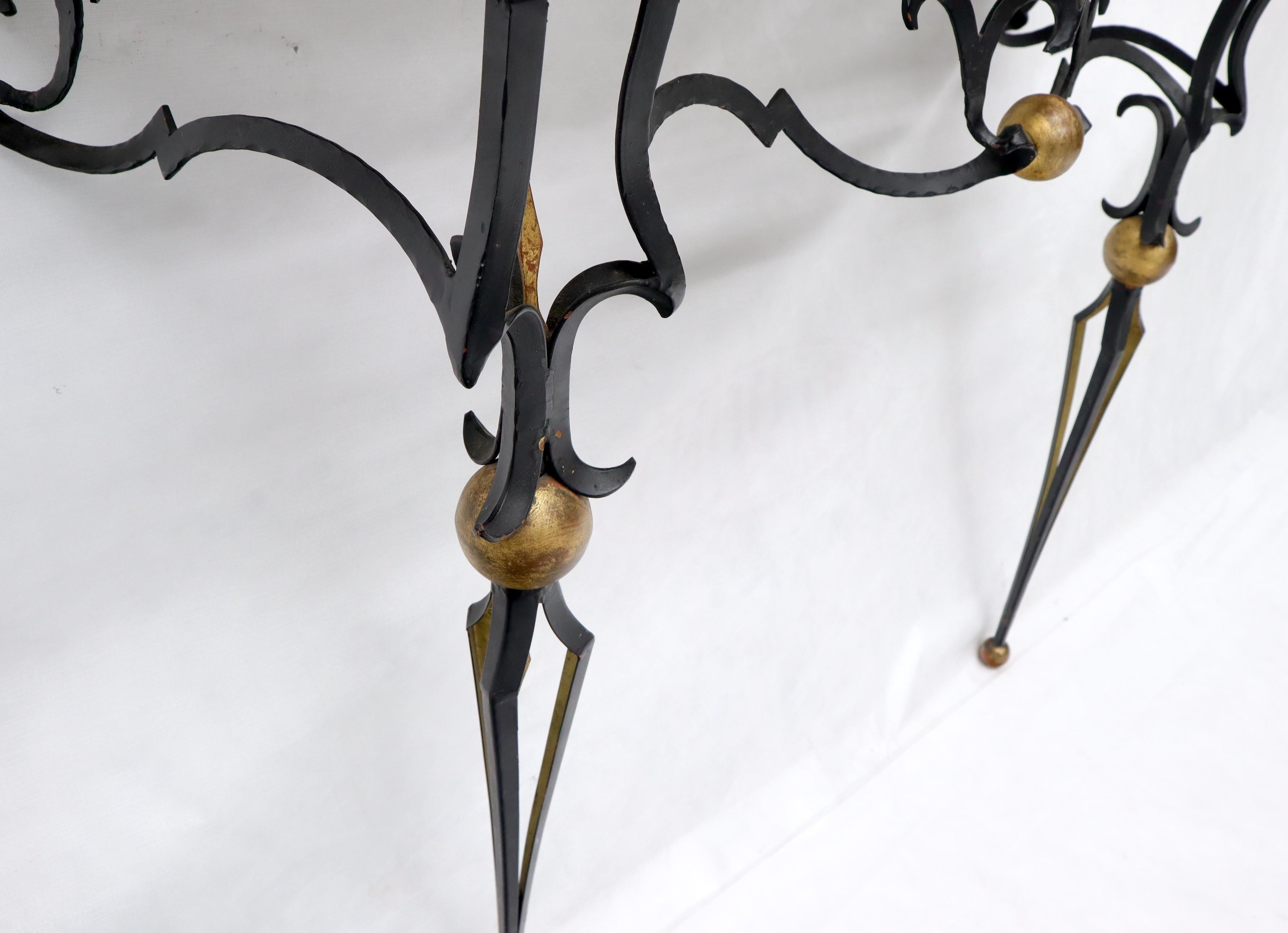 Wrought Iron Figural Marble Top Console Wall Gold Decorated Mirror Set In Good Condition In Rockaway, NJ