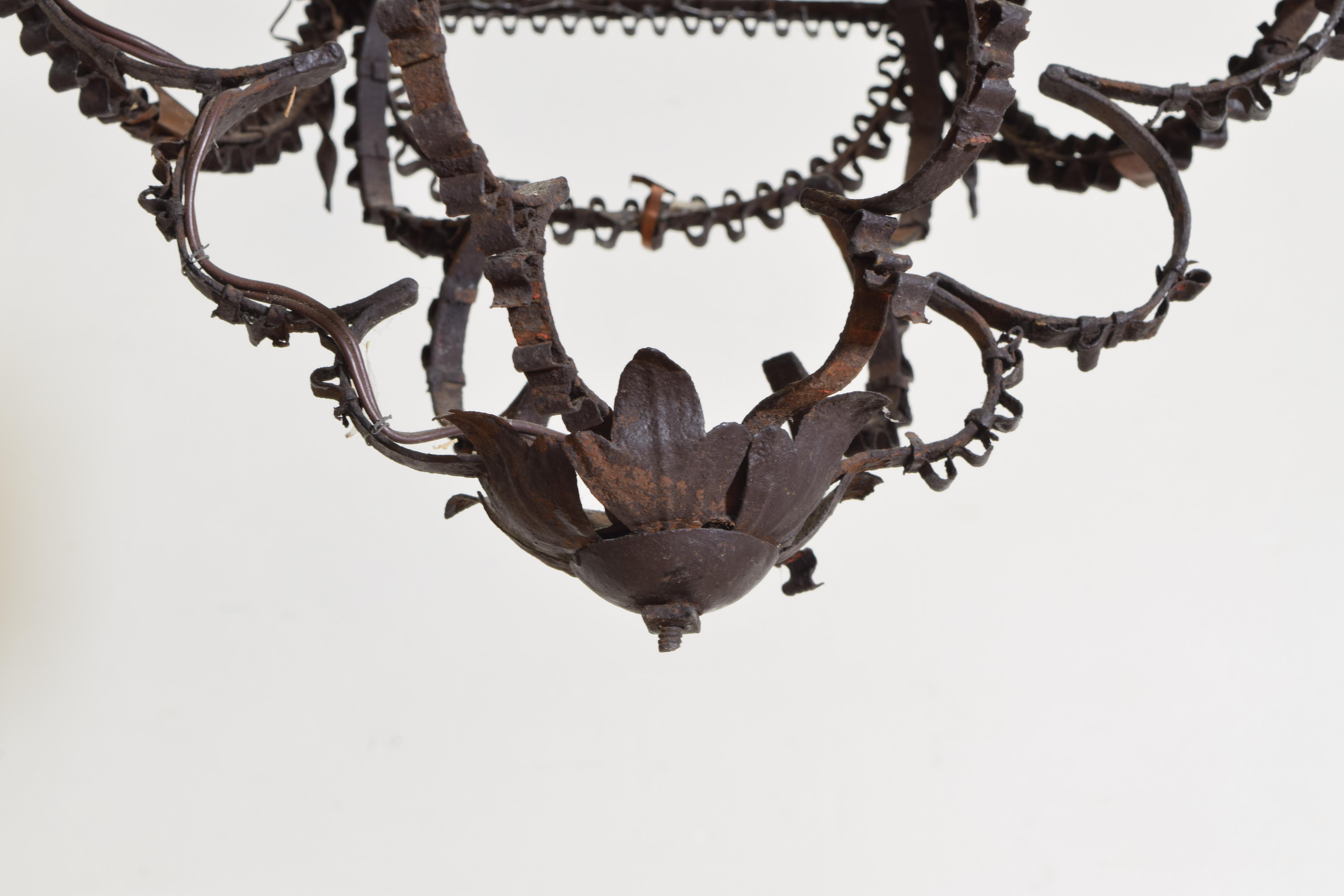 Wrought Iron Filigree Baroque Style Hanging Glass Paned Lantern, 19th century 4