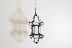 Wrought Iron Filigree Baroque Style Hanging Glass Paned Lantern, 19th century