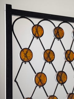 Wrought Iron Fire Screen with Orange Acrylic, Mid-Century, 1960s