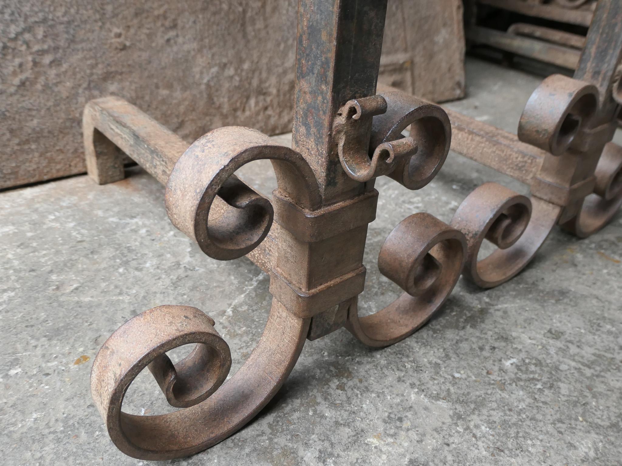 Wrought Iron Firedogs or Andirons, France, 20th Century For Sale 5