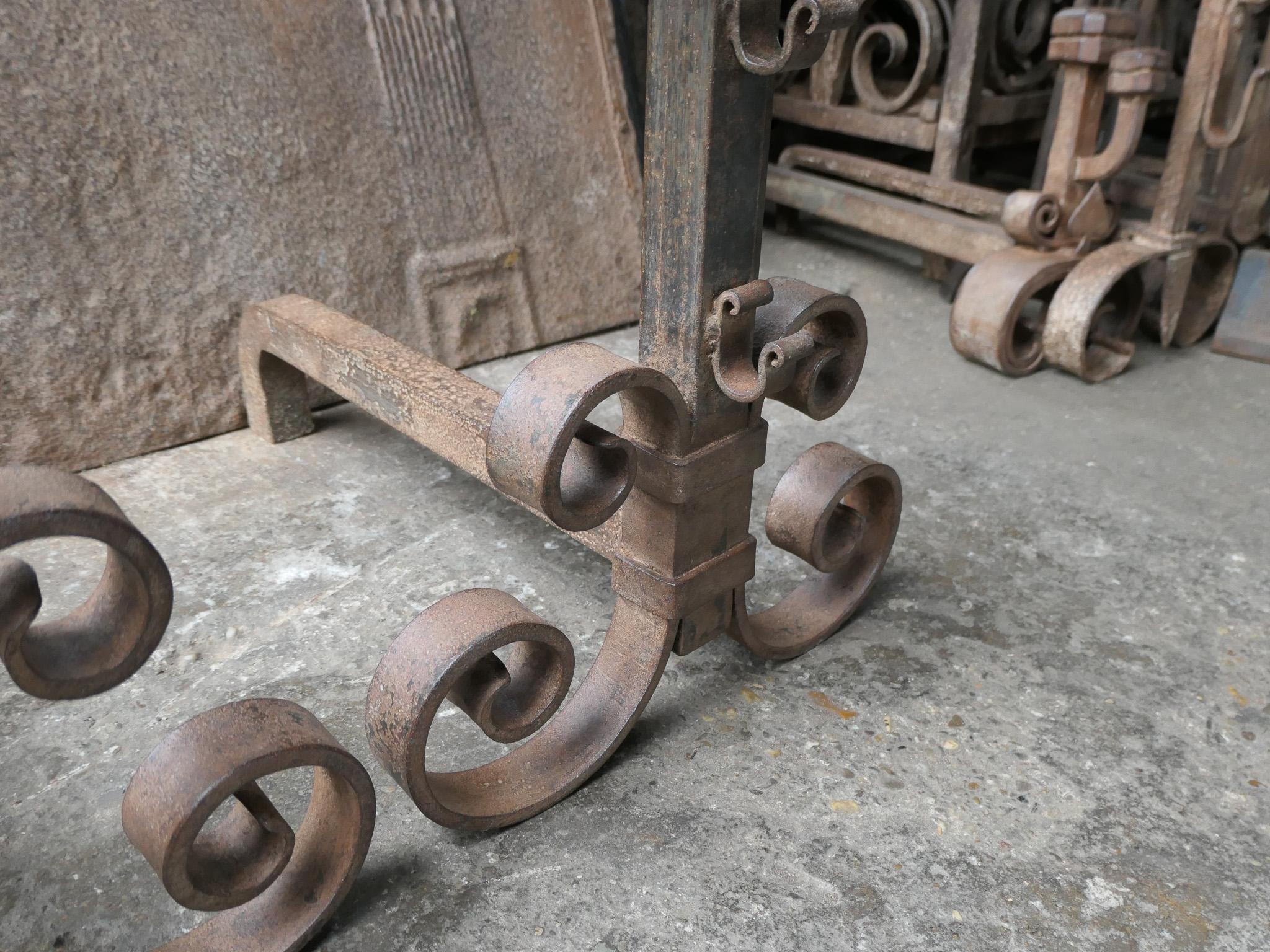 Wrought Iron Firedogs or Andirons, France, 20th Century For Sale 6