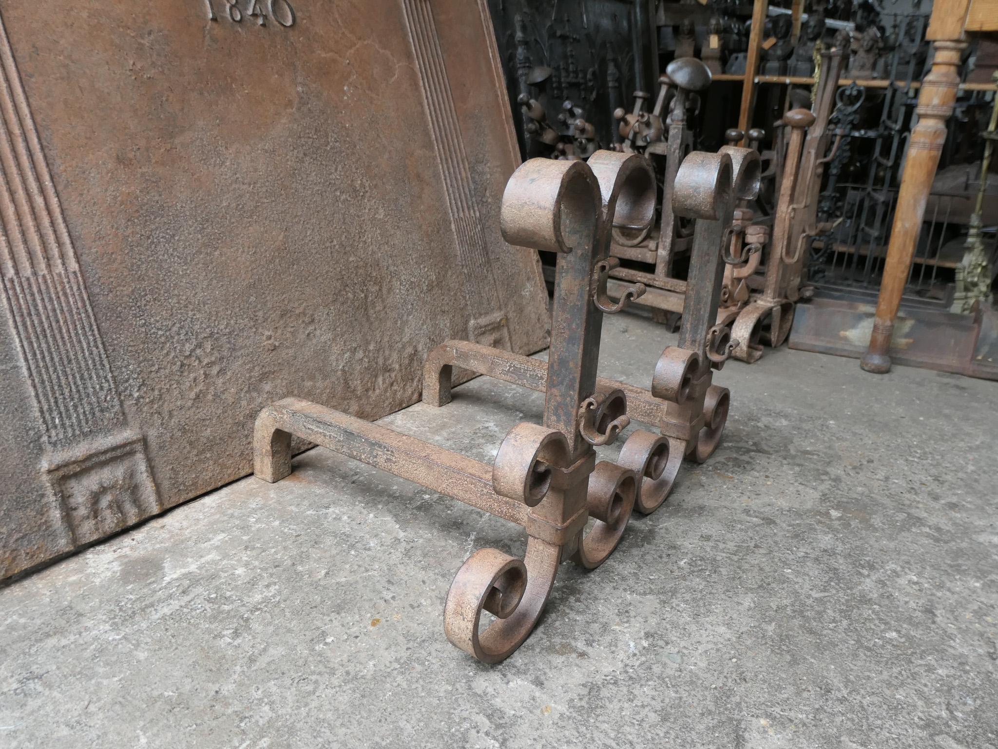Wrought Iron Firedogs or Andirons, France, 20th Century For Sale 8