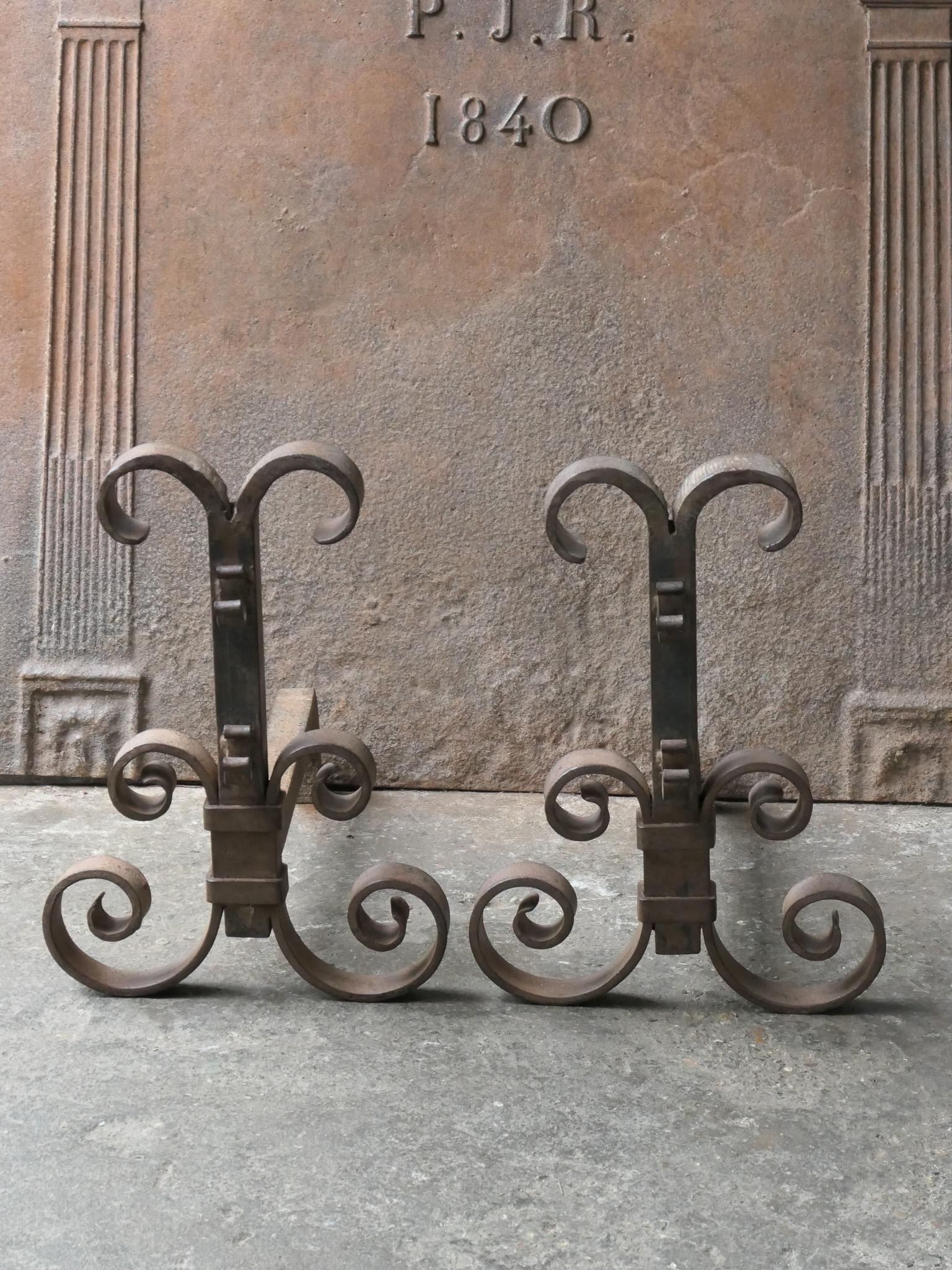French wrought iron andirons. The condition of the andirons is good.