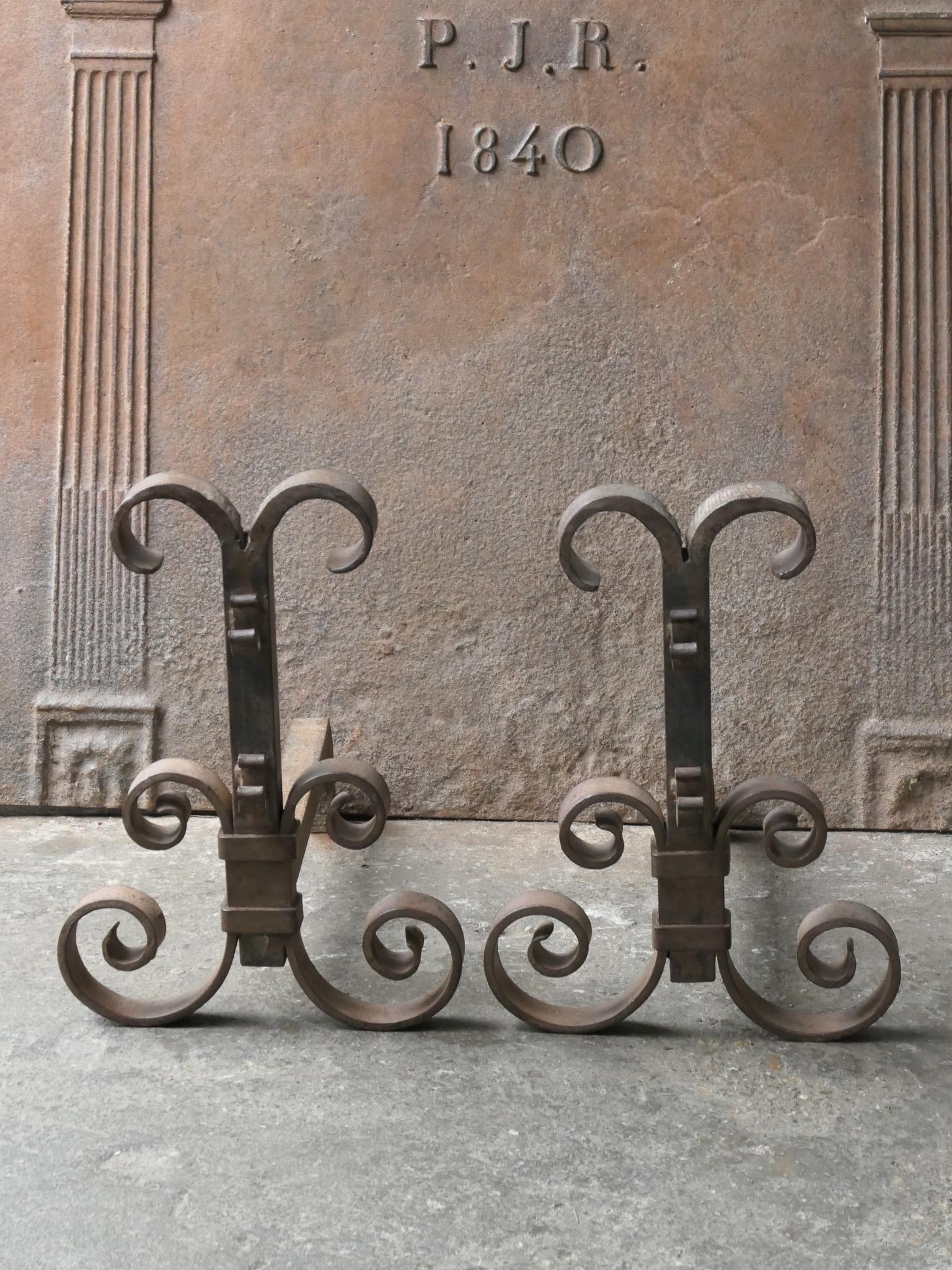 Napoleon III Wrought Iron Firedogs or Andirons, France, 20th Century For Sale