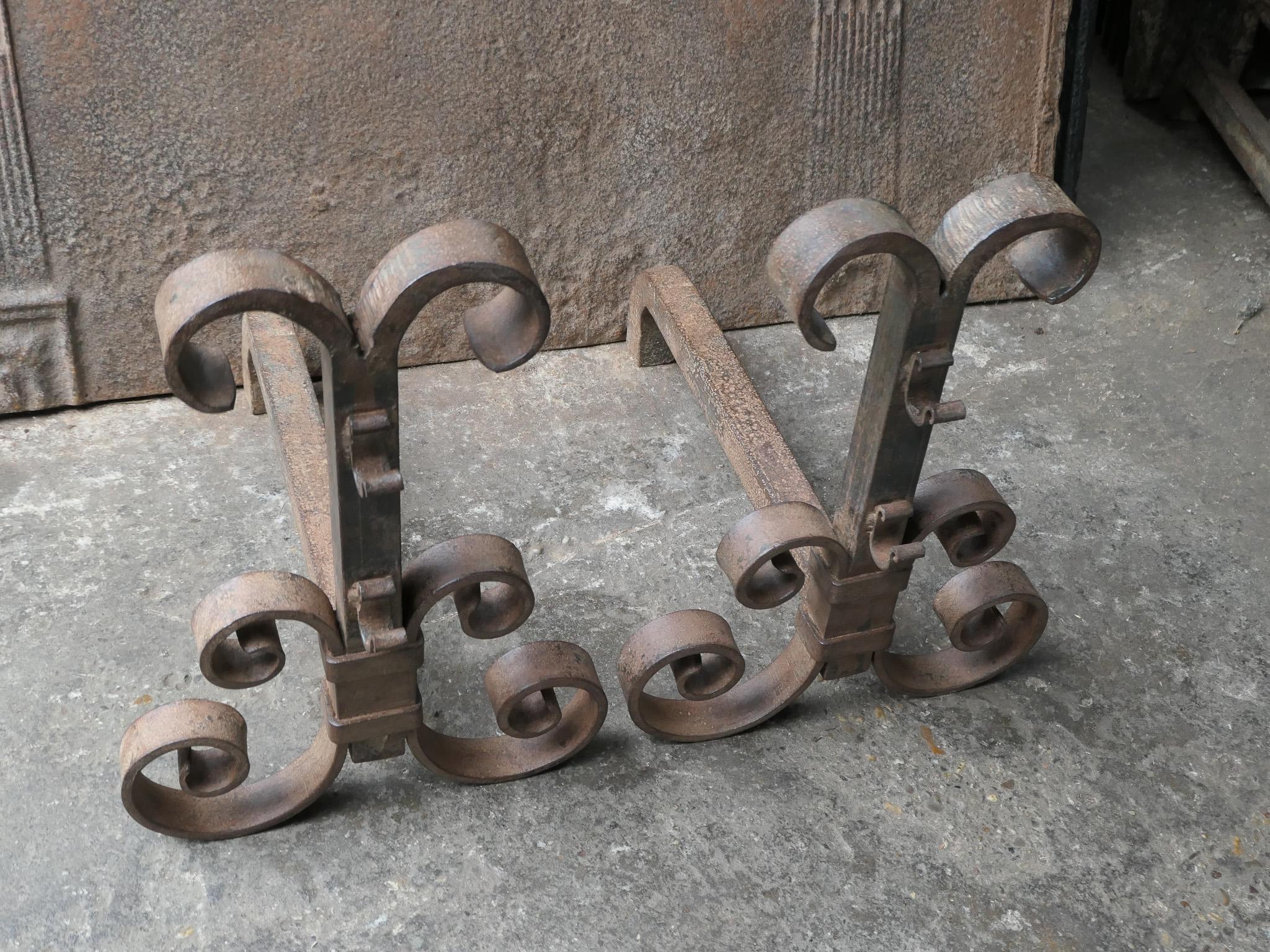 Wrought Iron Firedogs or Andirons, France, 20th Century For Sale 1