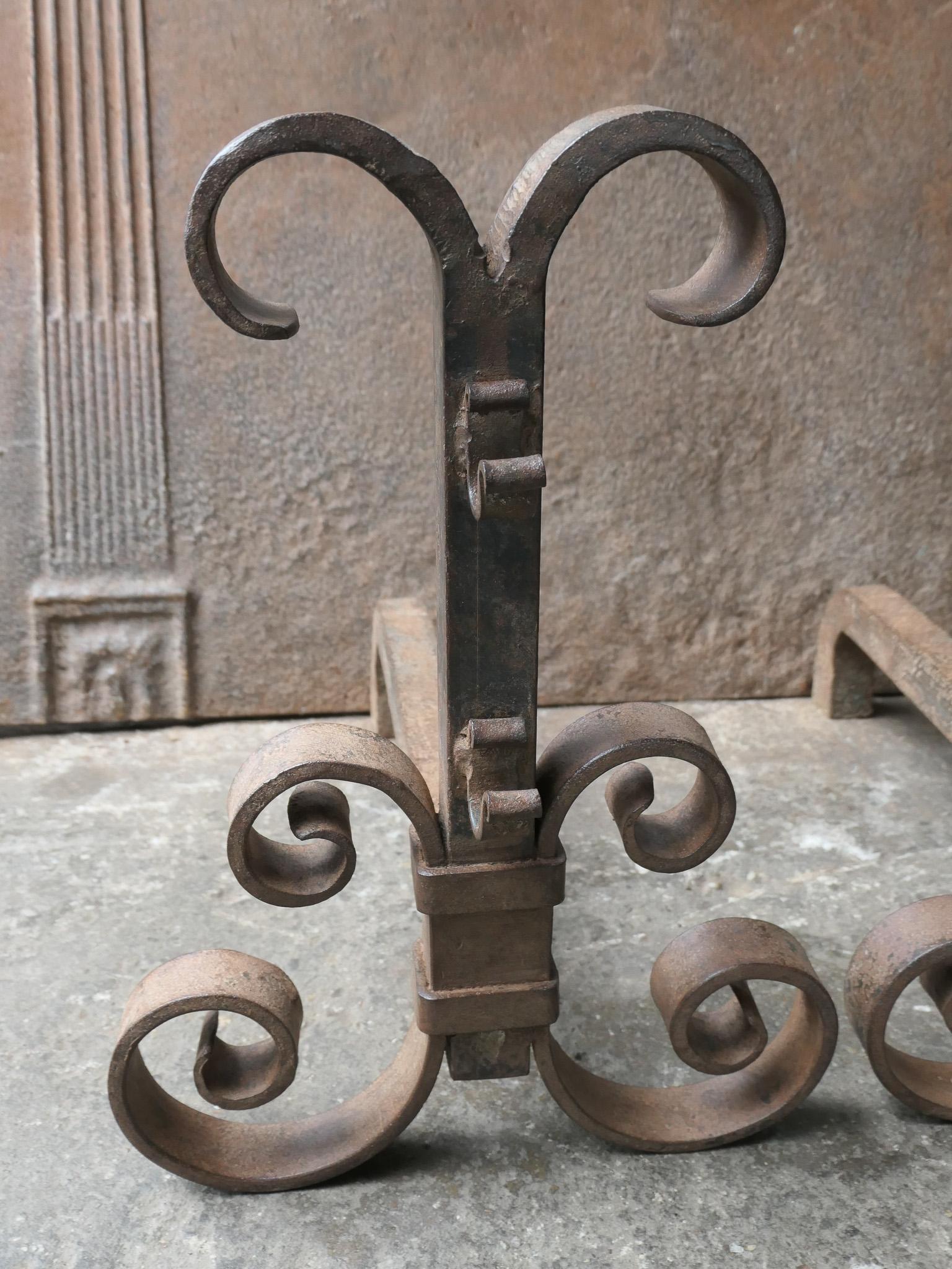Wrought Iron Firedogs or Andirons, France, 20th Century For Sale 2