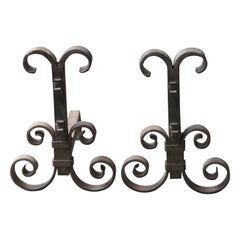 Wrought Iron Firedogs or Andirons, France, 20th Century