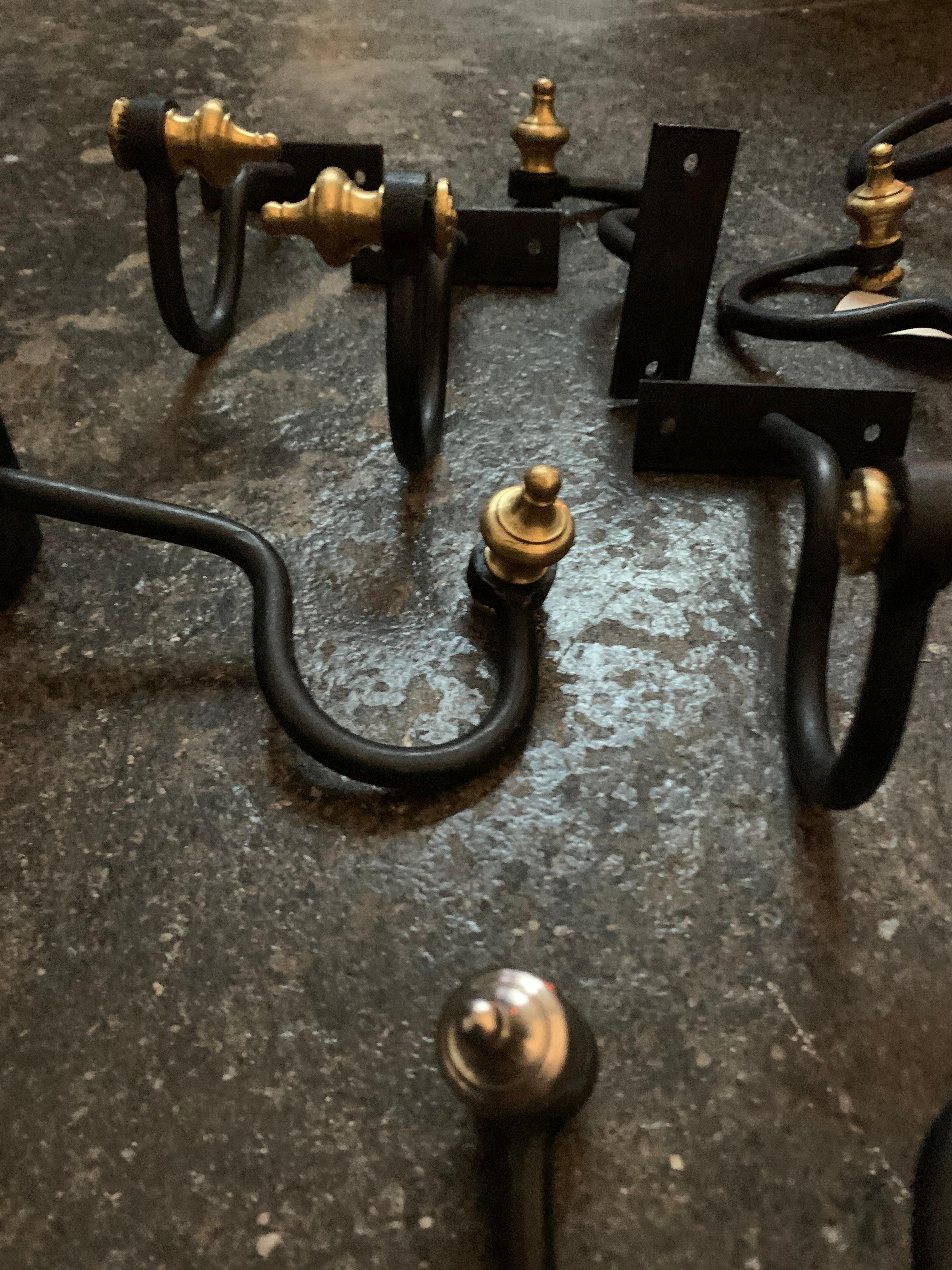 Antique wrought iron fireplace jamb hook, brass, steel, Industrial Mod, wall hook, rack. Highly functional, variety of uses. Listing is for single hook. 10 available. 9 brass and 1 silver tone steel. See photos. Please change quantity to purchase