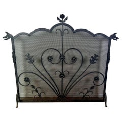 Wrought Iron Fireplace Screen w/ Cast Handles