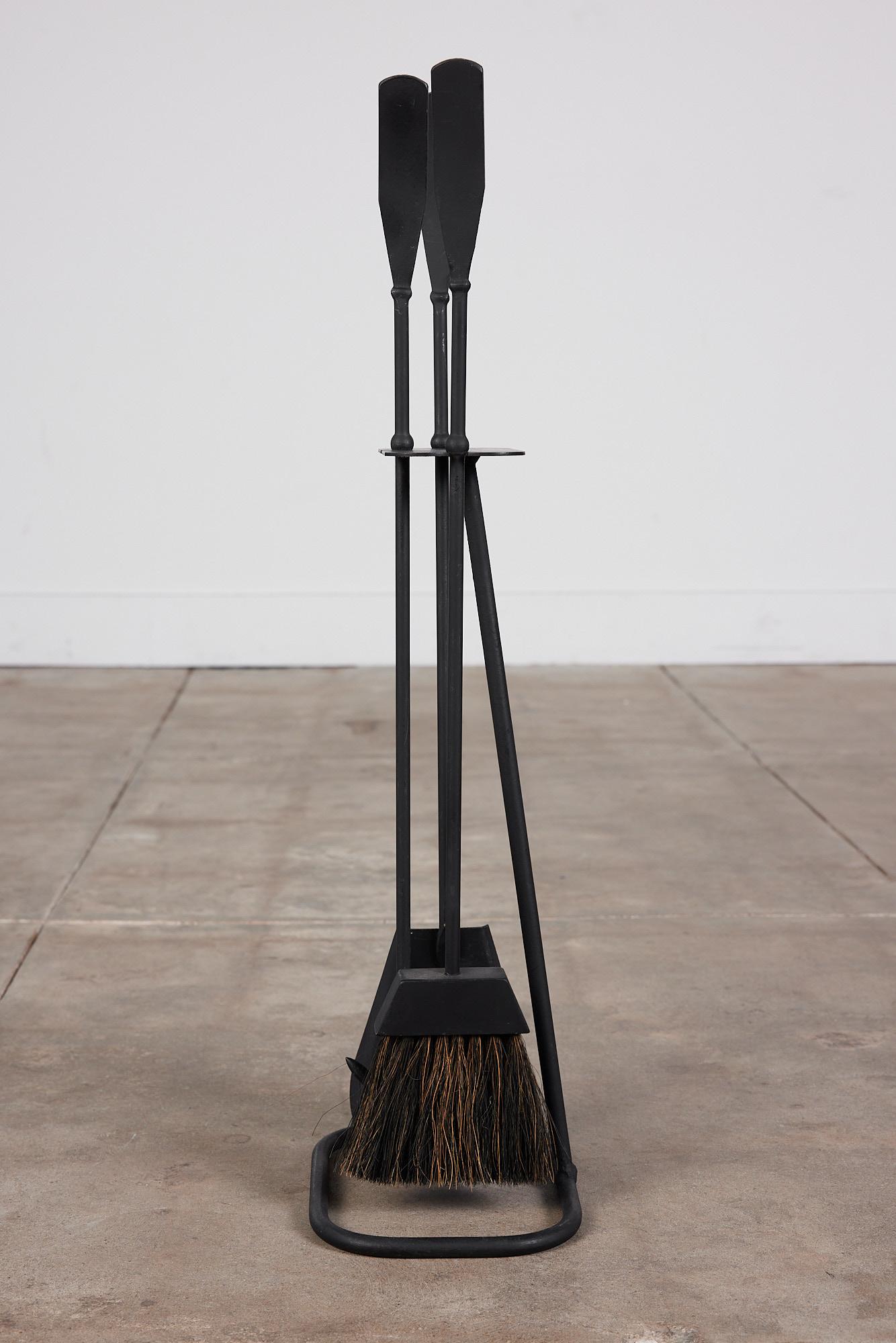 Mid-Century Modern Wrought Iron Fireplace Tool Set in the Style of Luther Conover