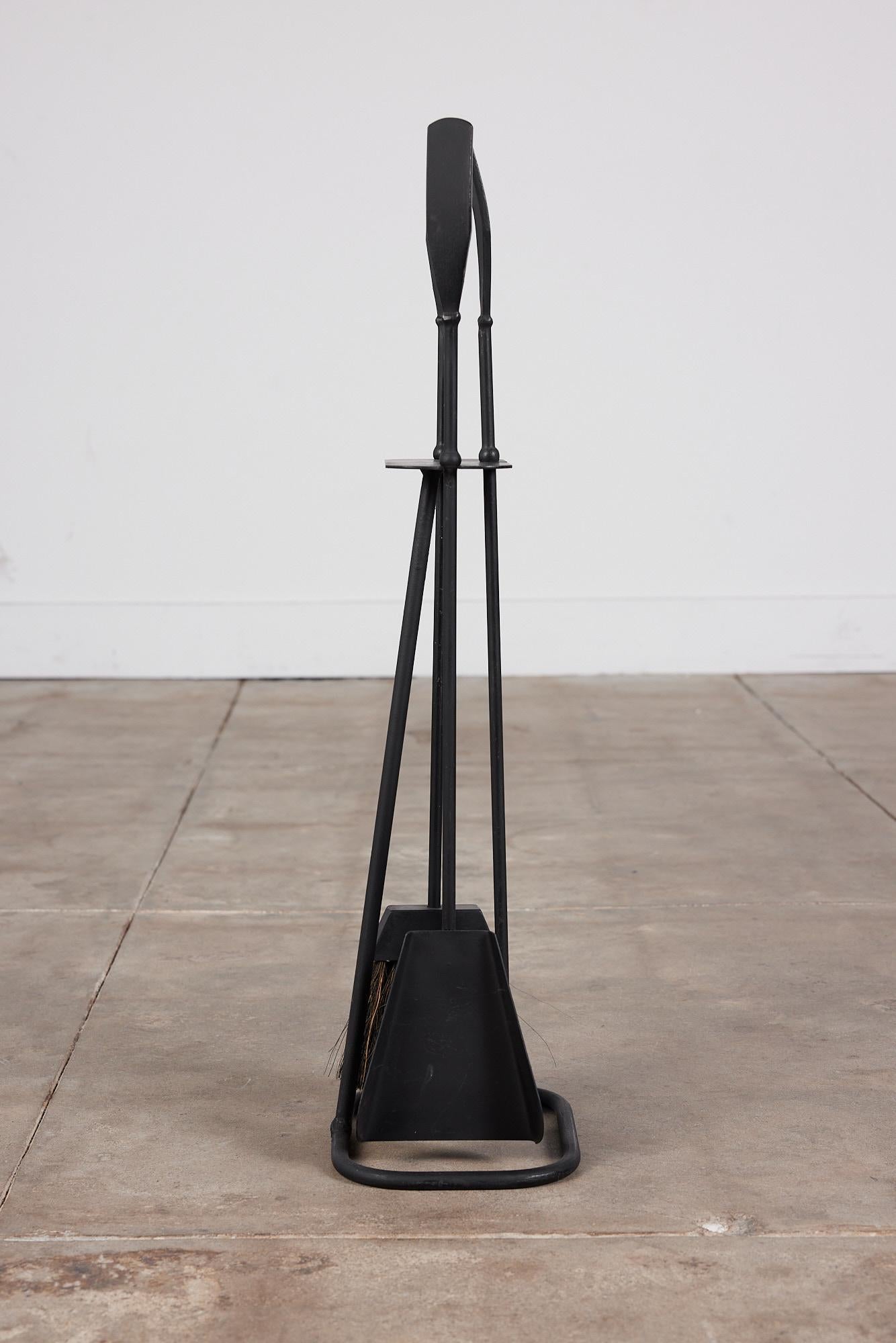 North American Wrought Iron Fireplace Tool Set in the Style of Luther Conover
