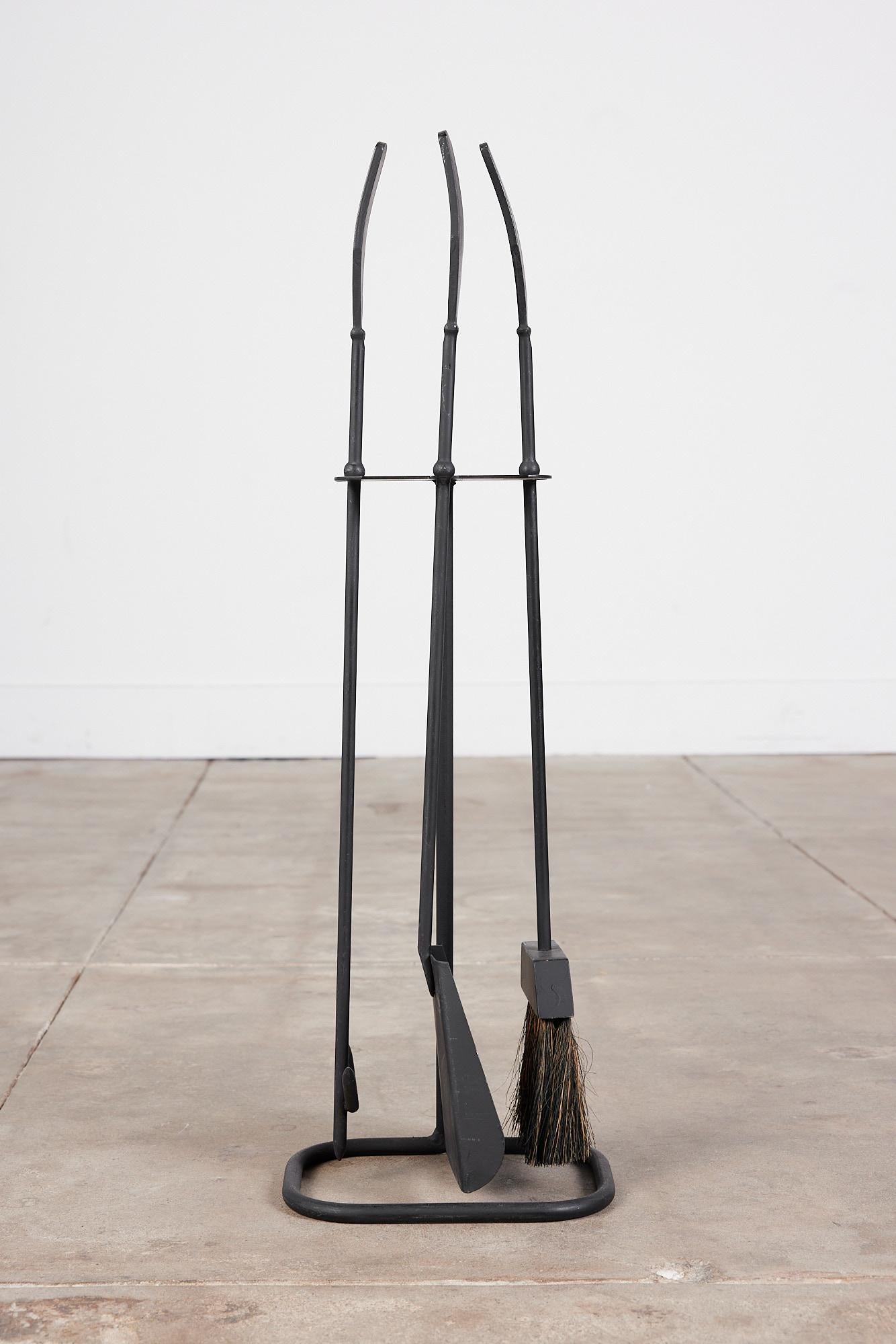 Wrought Iron Fireplace Tool Set in the Style of Luther Conover In Good Condition In Los Angeles, CA