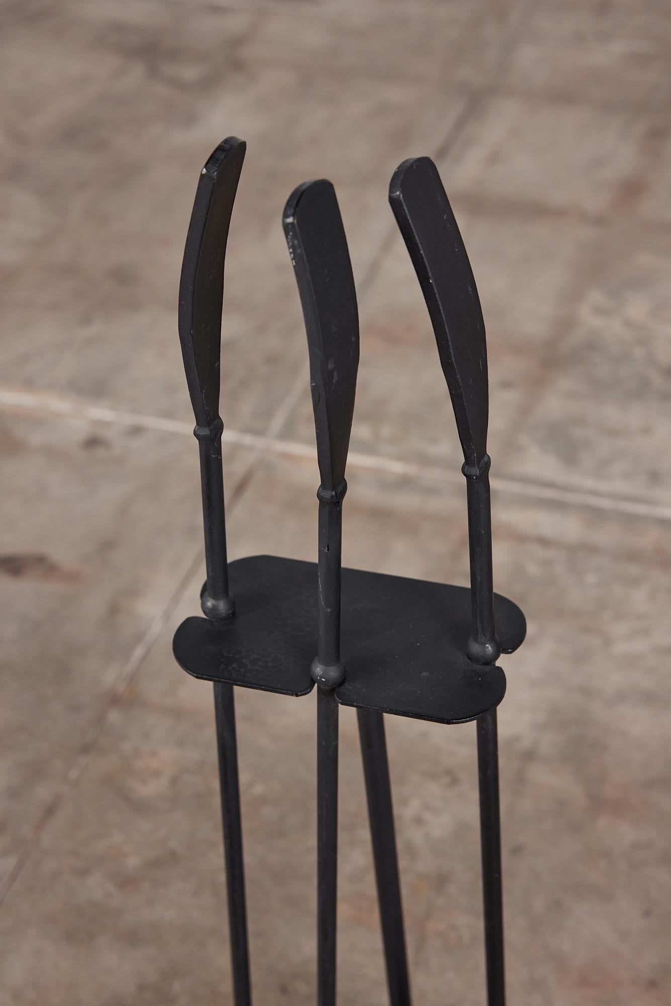 Metal Wrought Iron Fireplace Tool Set in the Style of Luther Conover