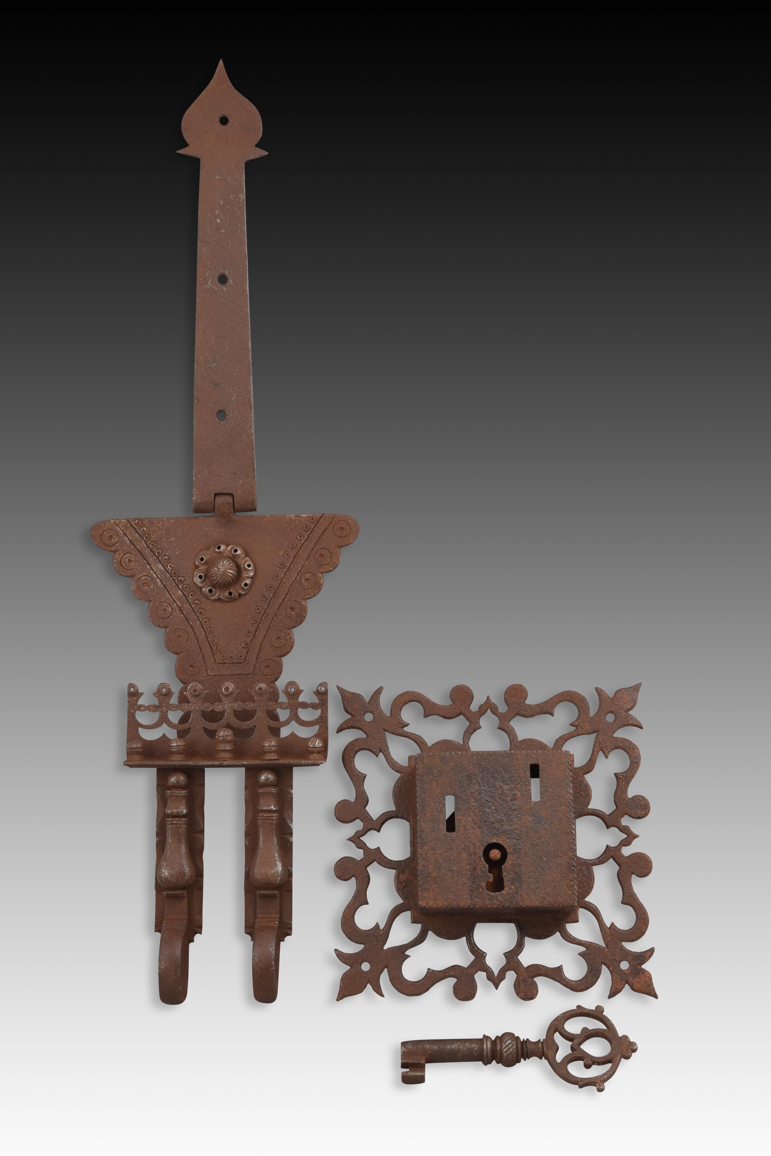 Wrought Iron Fittings with Locks. 20th Century, After Antique Models For Sale 7