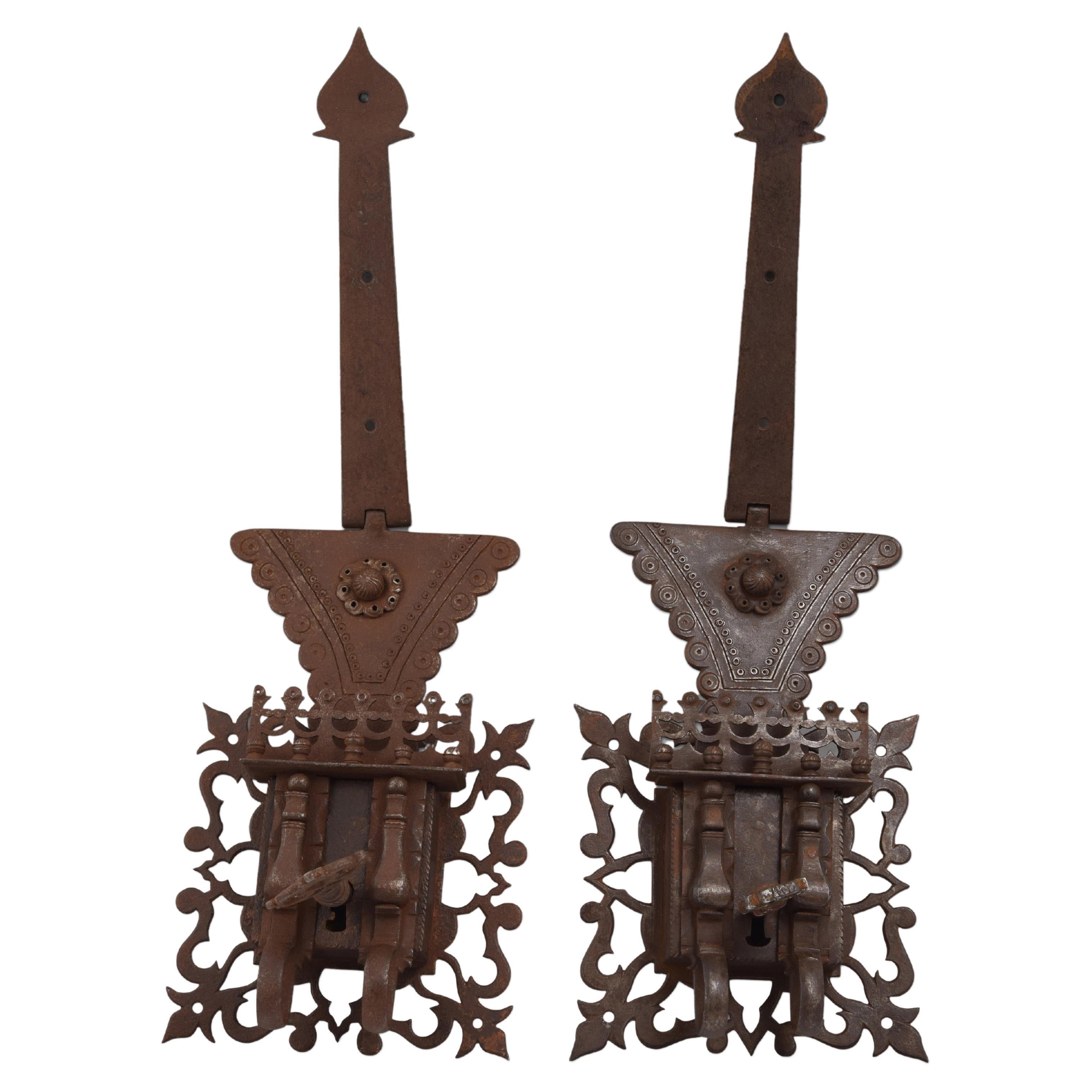Wrought Iron Fittings with Locks. 20th Century, After Antique Models For Sale
