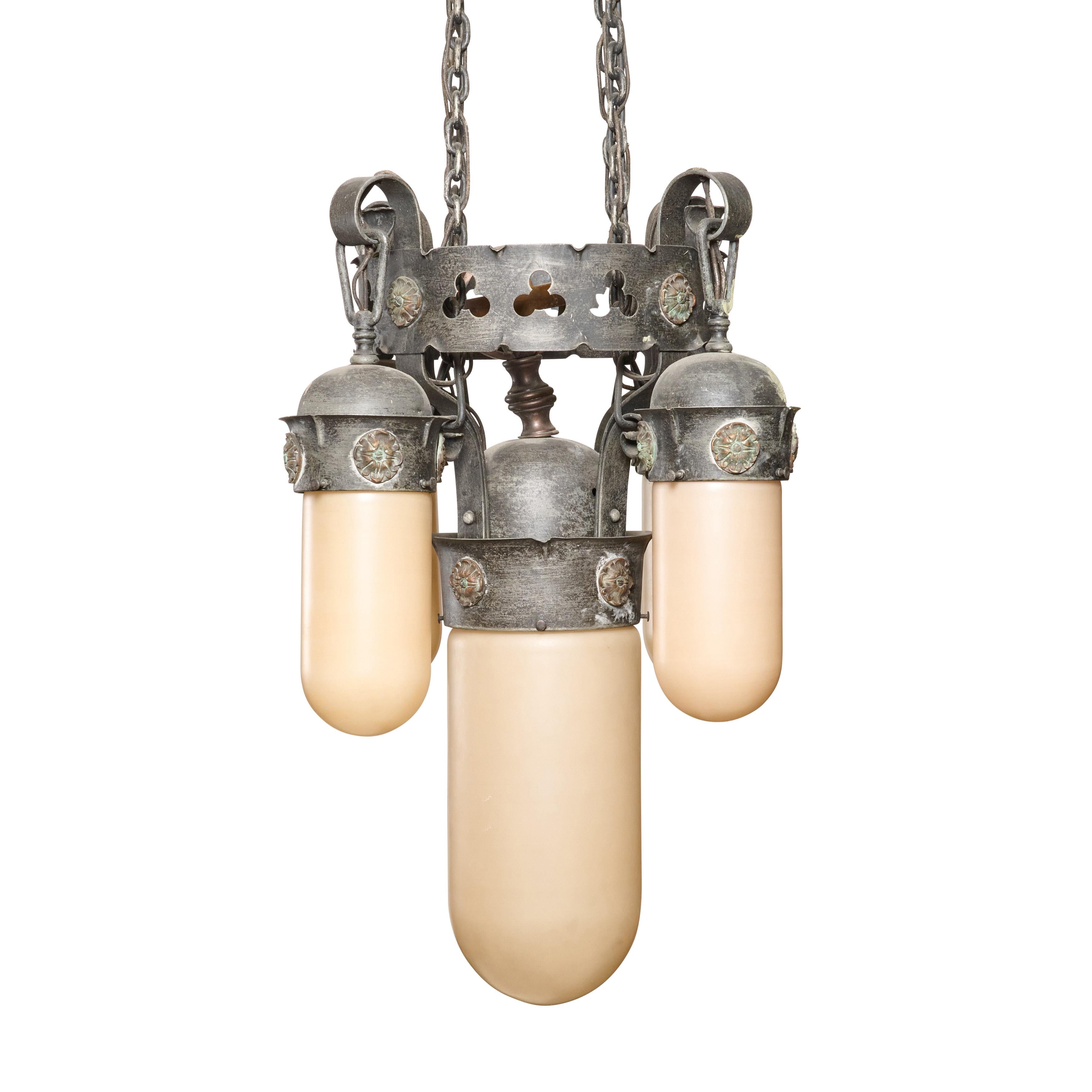 American Wrought Iron Five Light Chandelier For Sale