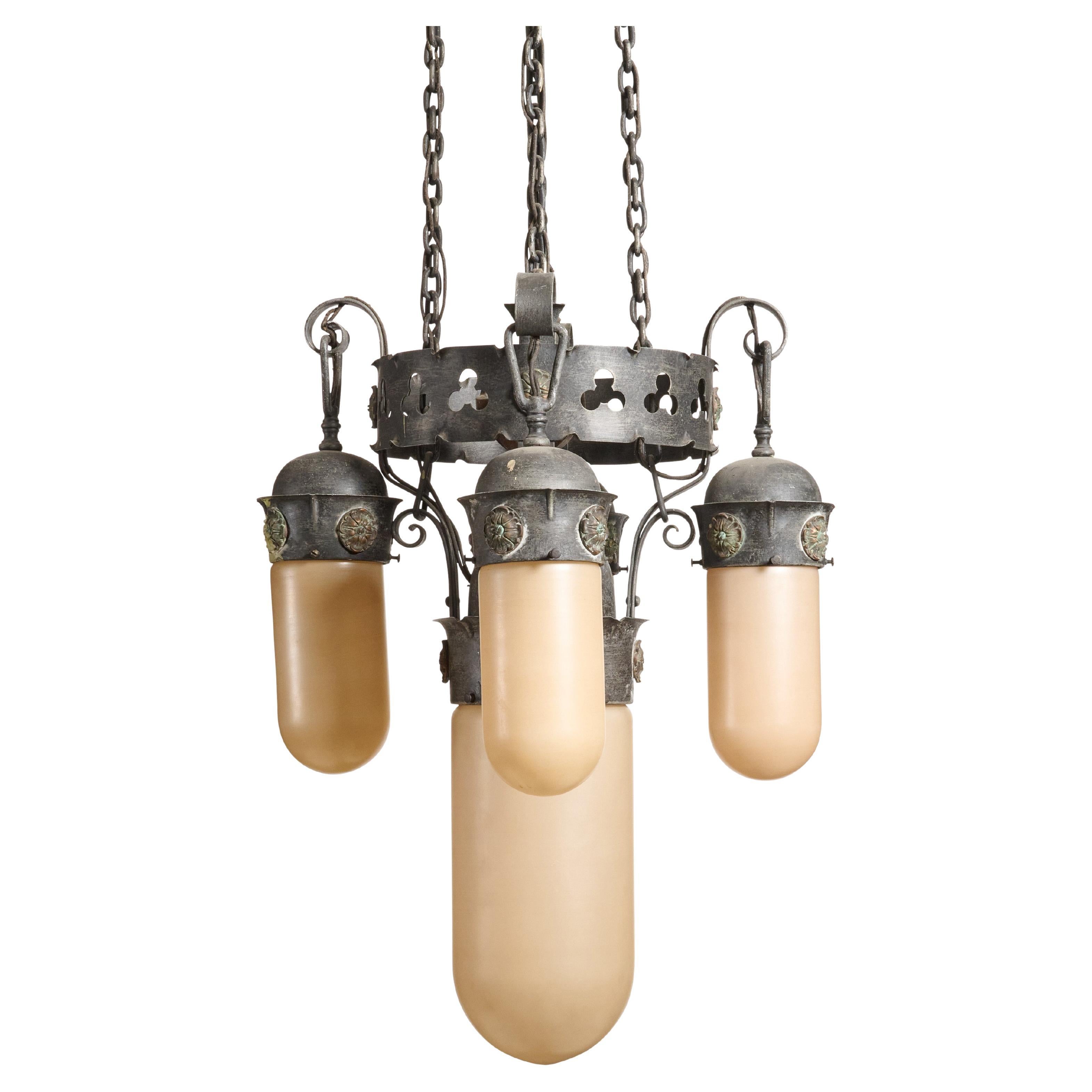 Wrought Iron Five Light Chandelier For Sale