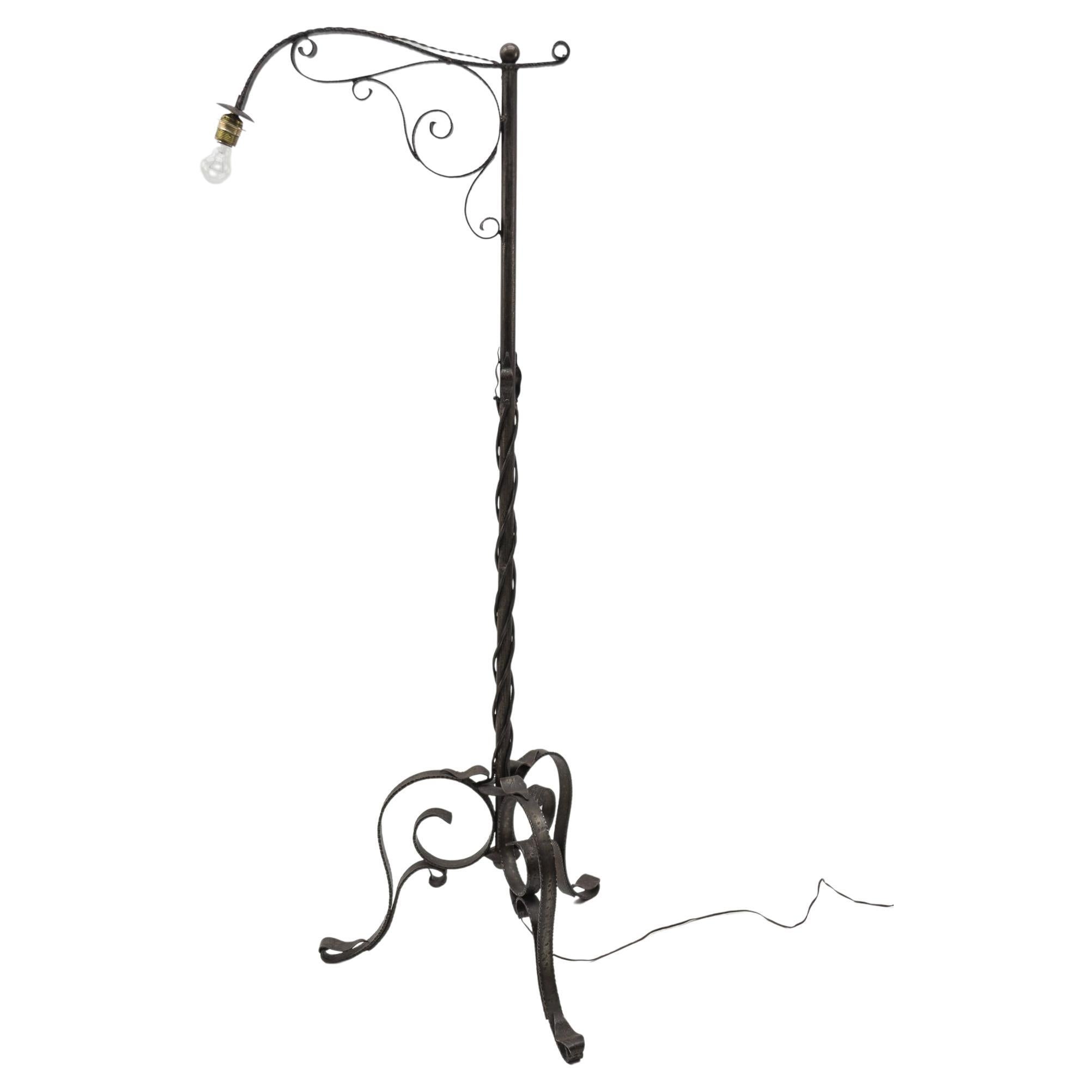 Wrought Iron Floor Lamp Attributed to Raymond Subes For Sale