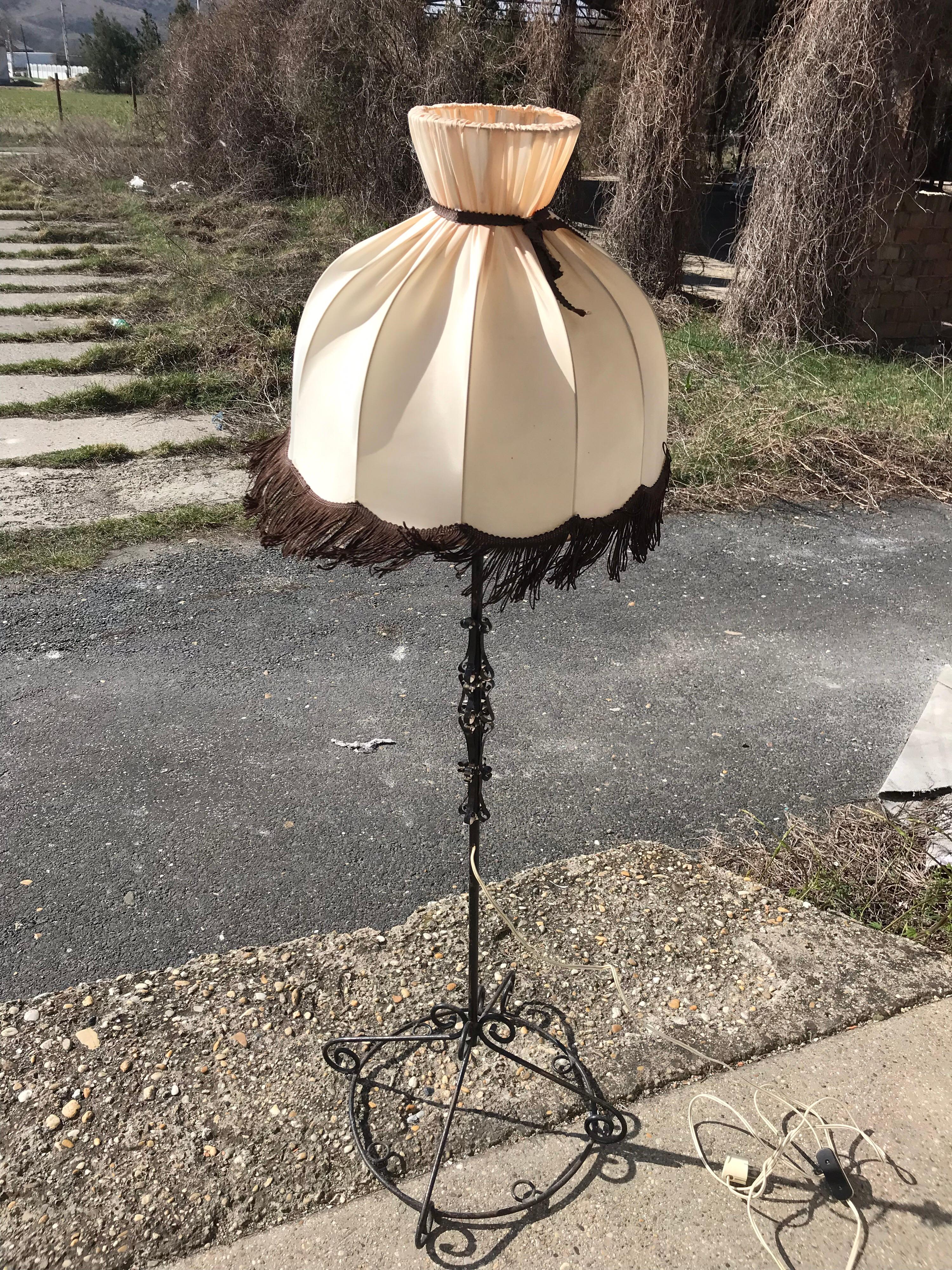 Romantic Wrought Iron Floor Lamp, circa 1950s For Sale