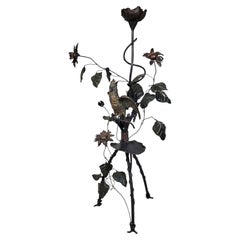 Retro Wrought Iron Floor Lamp - Decorations With Leaves, Flowers, And Parrot