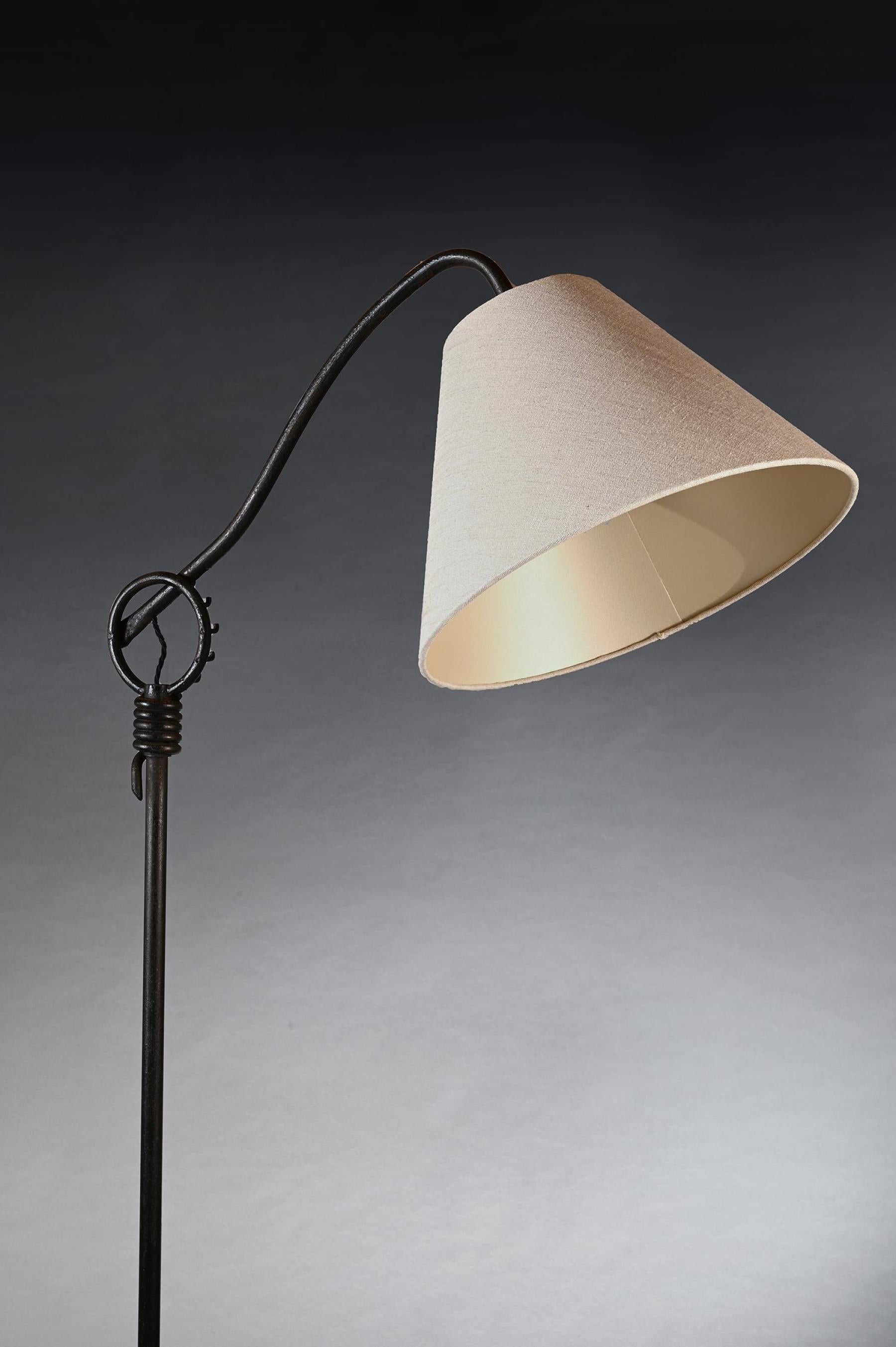 French Wrought Iron Floor Lamp in the Manner of Jean Royère For Sale