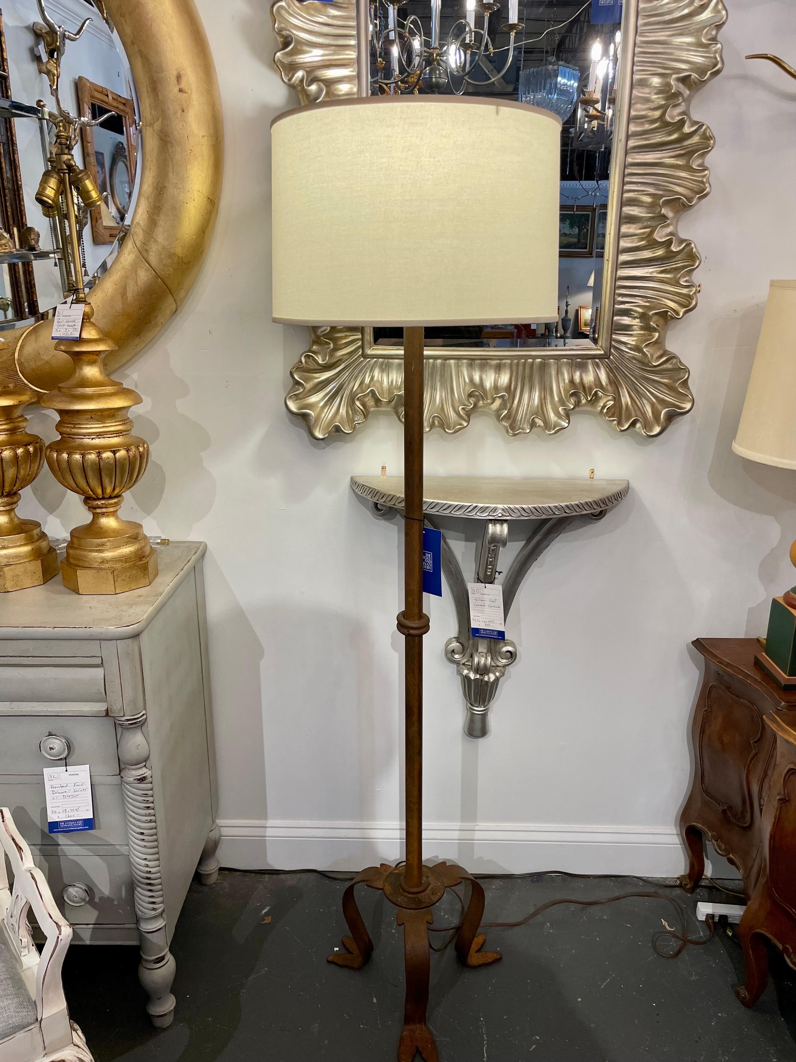 Wrought Iron Floor Lamp on Tripod Base In Good Condition In New York, NY