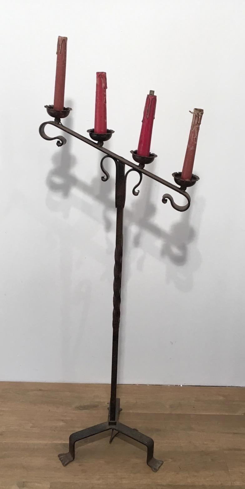 Wrought Iron Floor Lamp with 4 Lights, French, circa 1950 For Sale 1