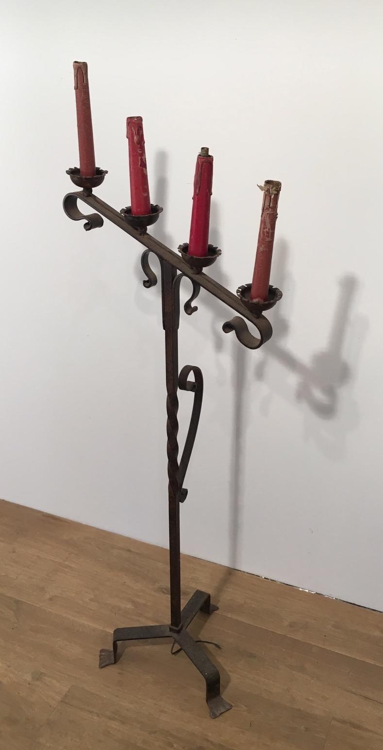 Wrought Iron Floor Lamp with 4 Lights, French, circa 1950 For Sale 2