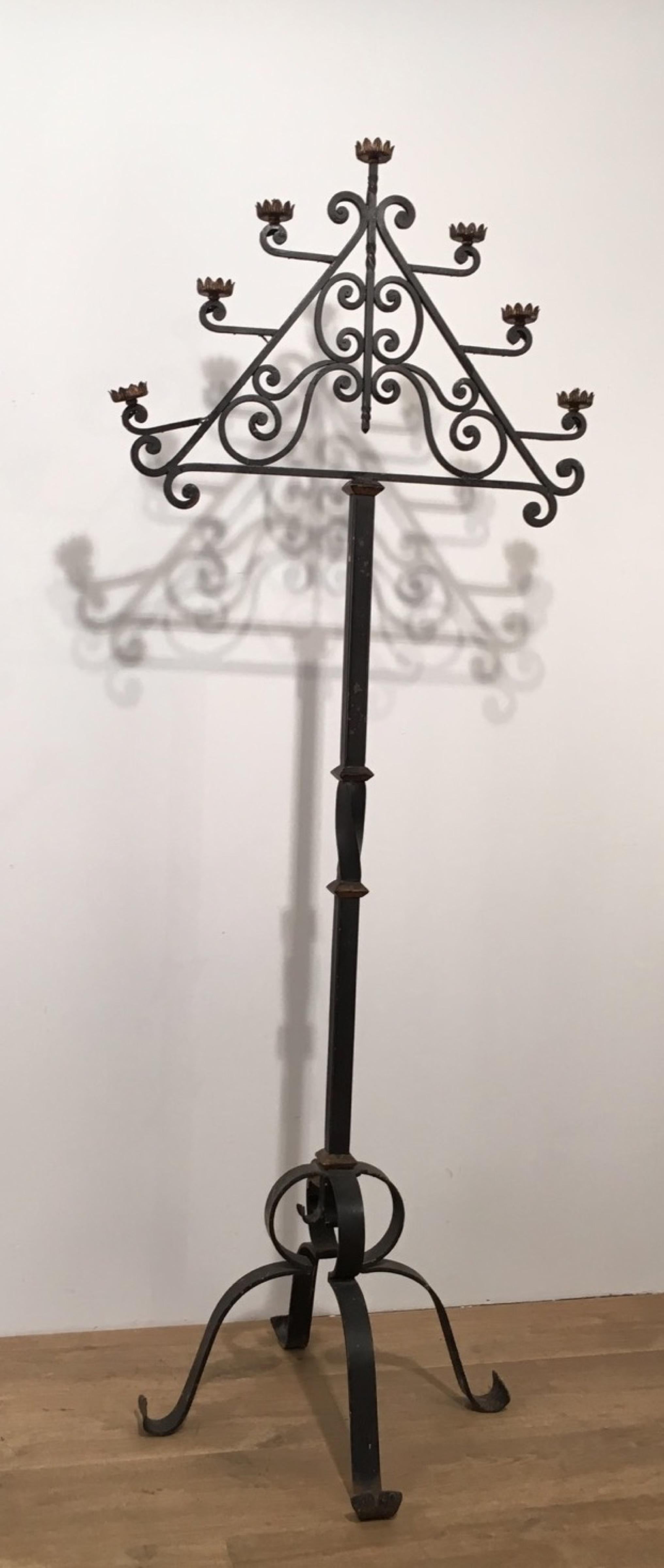 Wrought Iron Floor Lamp with 7 Lights, French, Circa 1940 For Sale 4